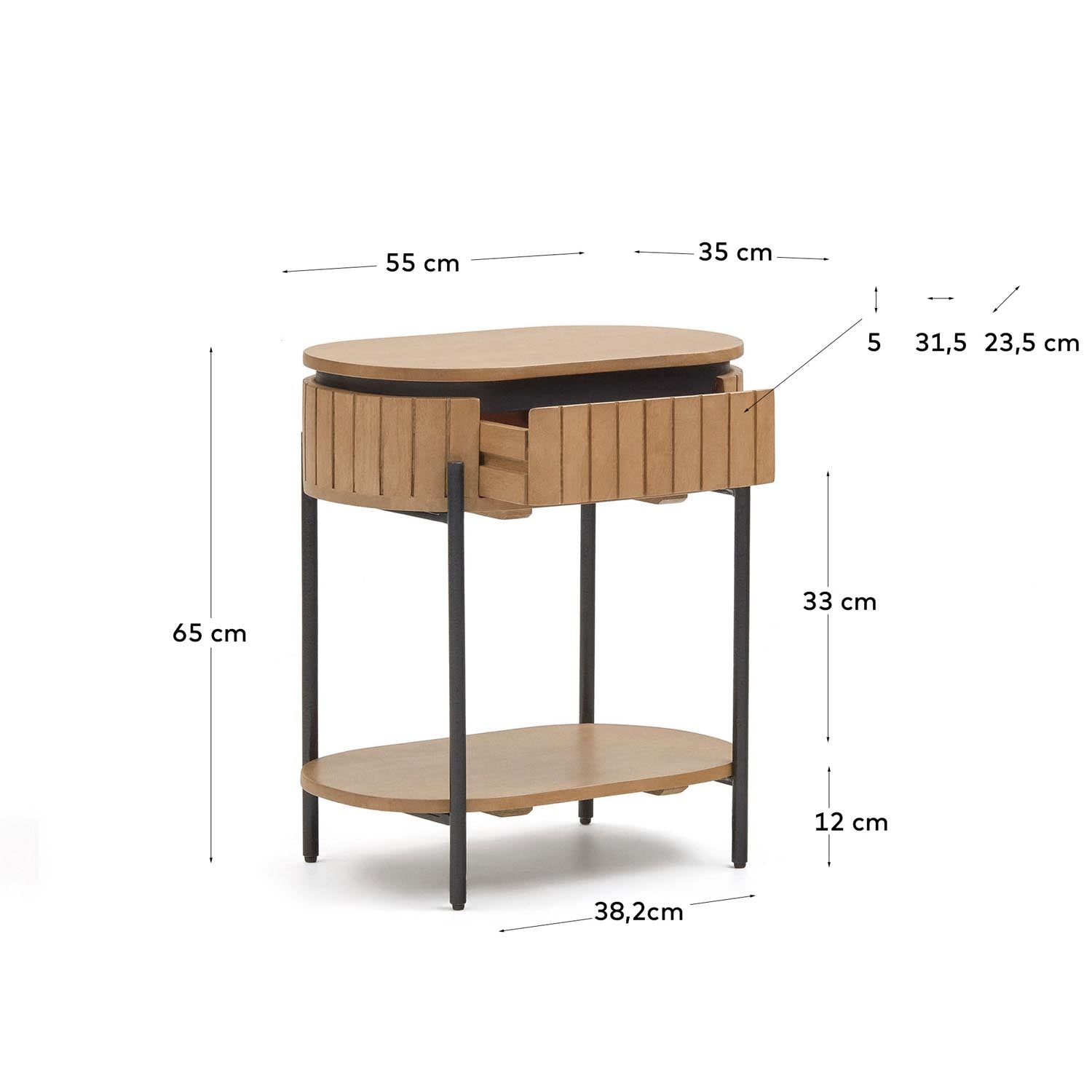 Licia Nachttisch 1 Schublade aus massivem Mangoholz und Metall schwarz lackiert 55 x 65 cm in Natur präsentiert im Onlineshop von KAQTU Design AG. Nachttisch ist von Kave Home