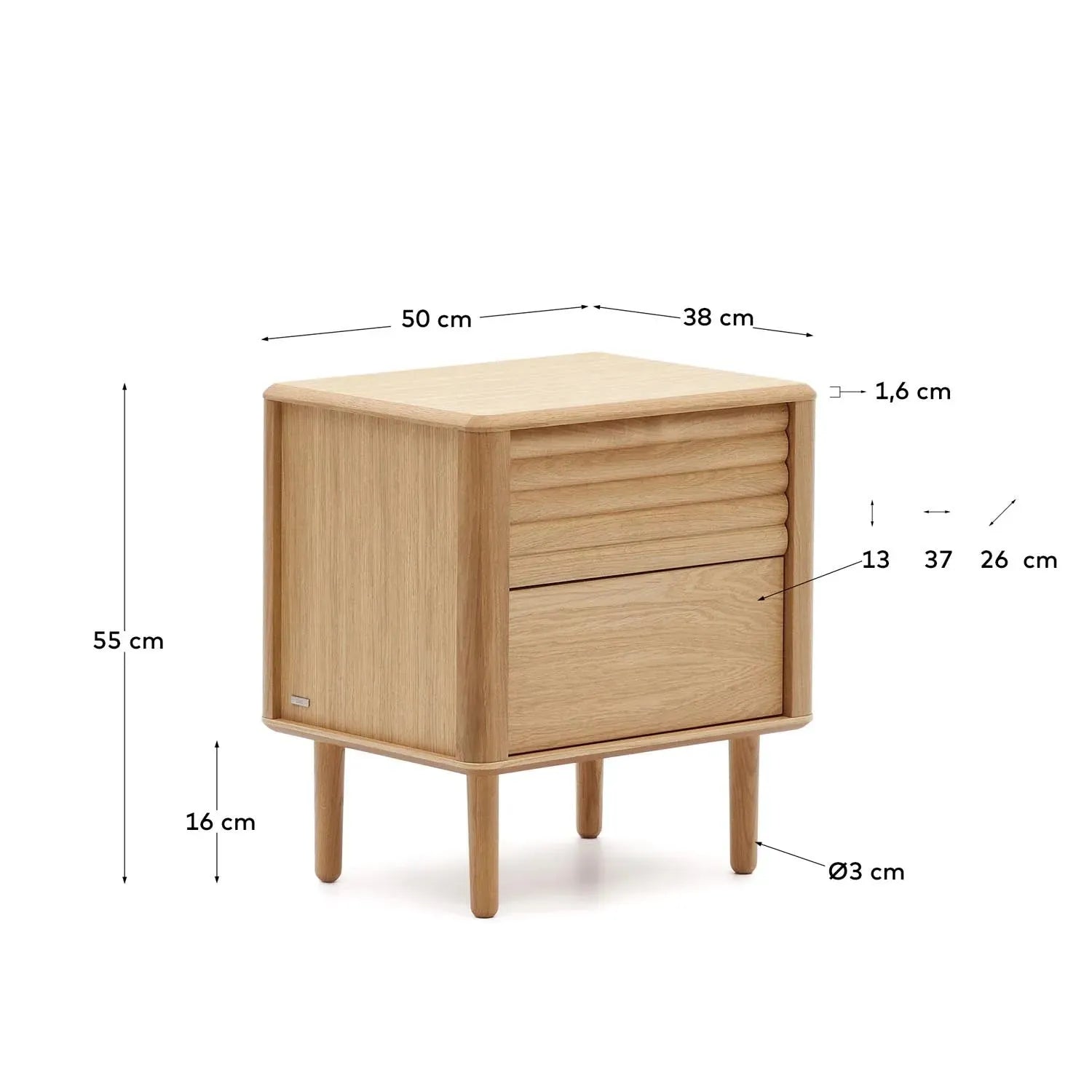 Stilvoller Lenon Nachttisch mit 2 Schubladen aus FSC-zertifiziertem Holz.