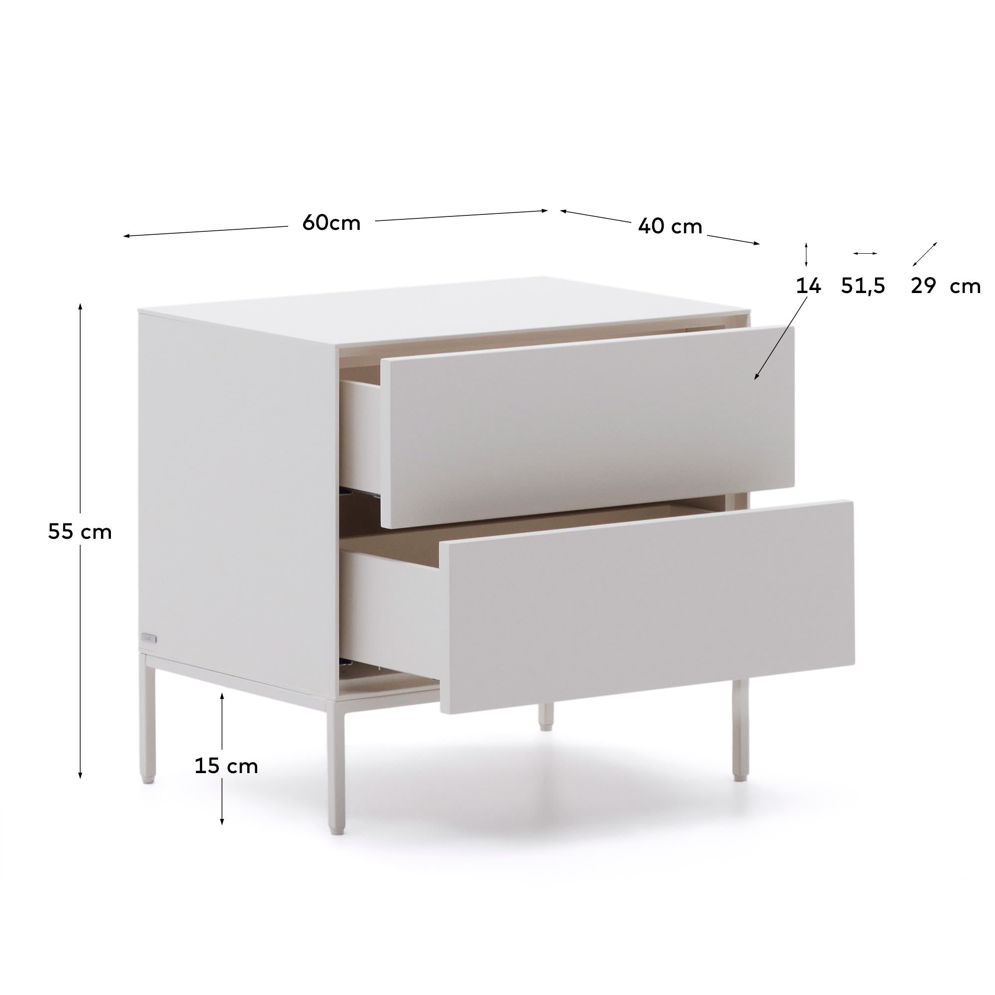 Vedrana Nachttisch 2 Schubladen MDF weiss lackiert 60 x 55 cm in Weiß präsentiert im Onlineshop von KAQTU Design AG. Esstisch ist von Kave Home