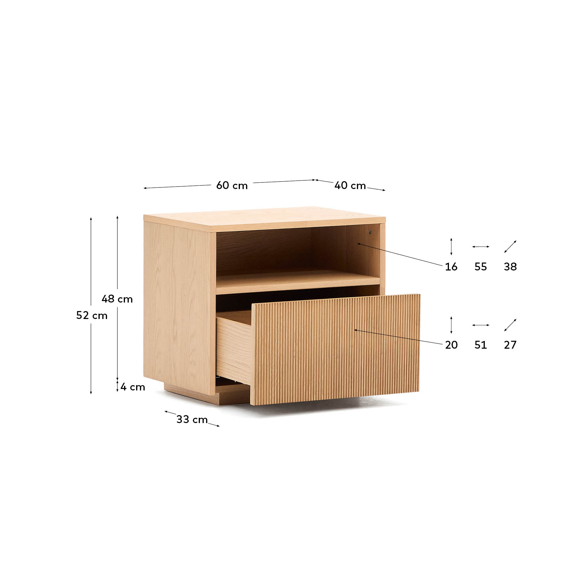 Nachttisch Helvine 1 Schublade aus Eichenfurnier 60 x 52 cm FSC 100% in Natur präsentiert im Onlineshop von KAQTU Design AG. Esstisch ist von Kave Home