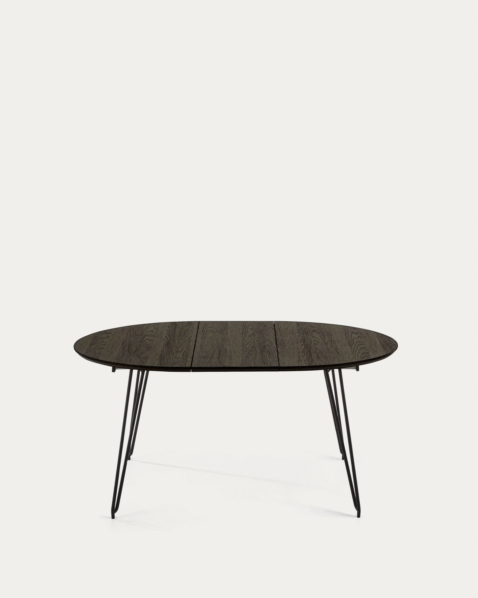 Milian ausziehbarer runder Tisch Ø 120 (200) cm Eschenfurnier und schwarze Stahlbeine in Schwarz präsentiert im Onlineshop von KAQTU Design AG. Esstisch ist von Kave Home