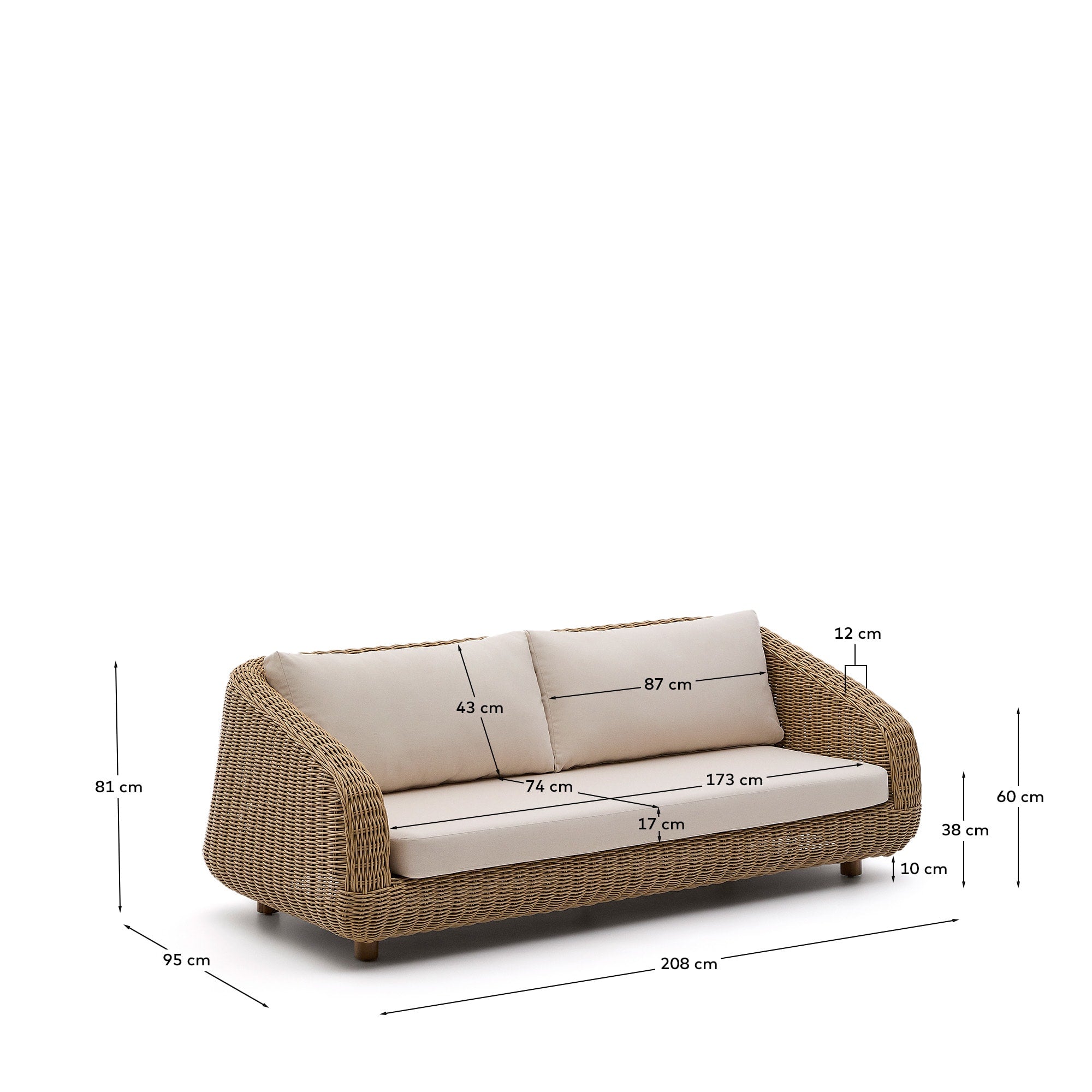 3-Sitzer-Sofa Meria aus synthetischem Rattan 208 cm in Hellbraun präsentiert im Onlineshop von KAQTU Design AG. Lounge Sofa ist von Kave Home