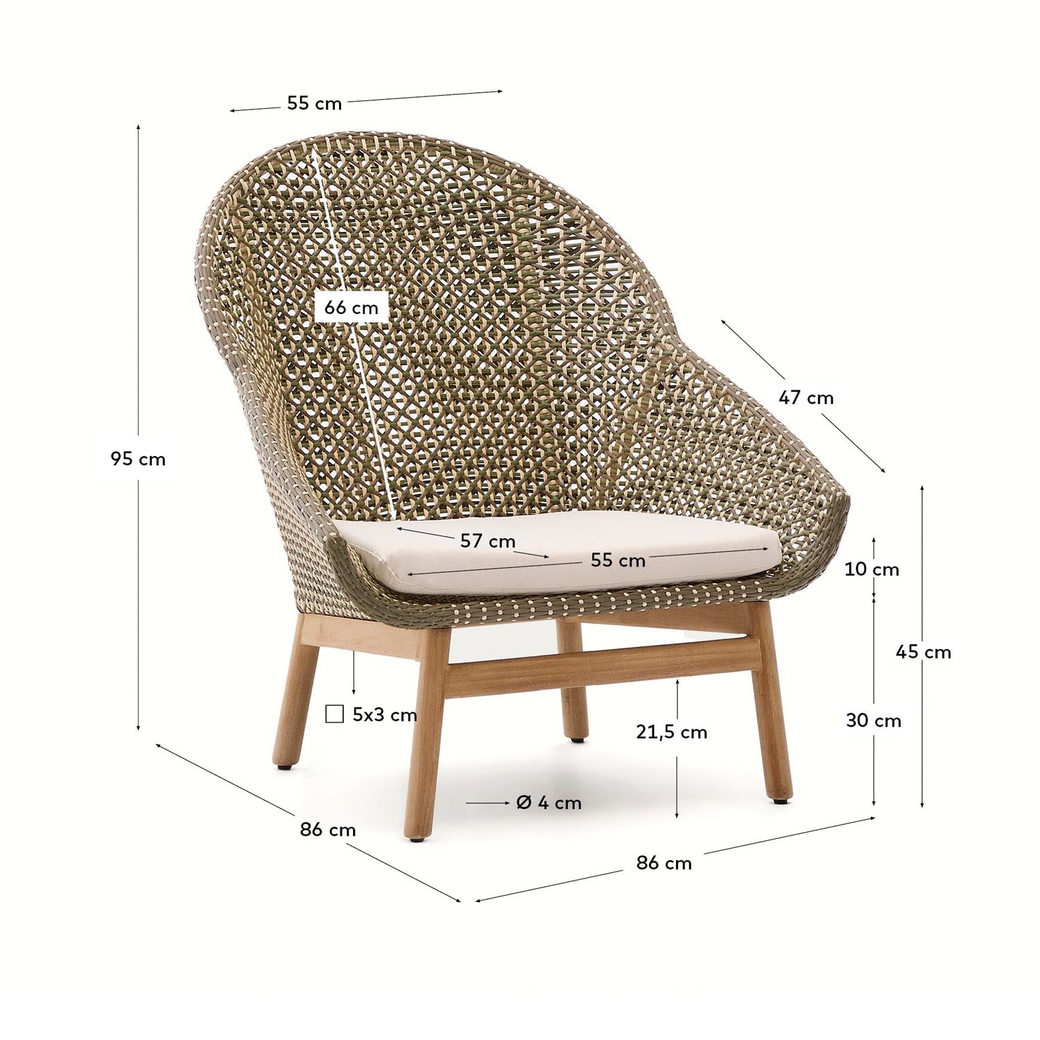 Sessel Olbia mit hoher Rückenlehne aus synthetischem Rattan und massivem Teakholz FSC 100  in Grün präsentiert im Onlineshop von KAQTU Design AG. Outdoor-Sessel ist von Kave Home