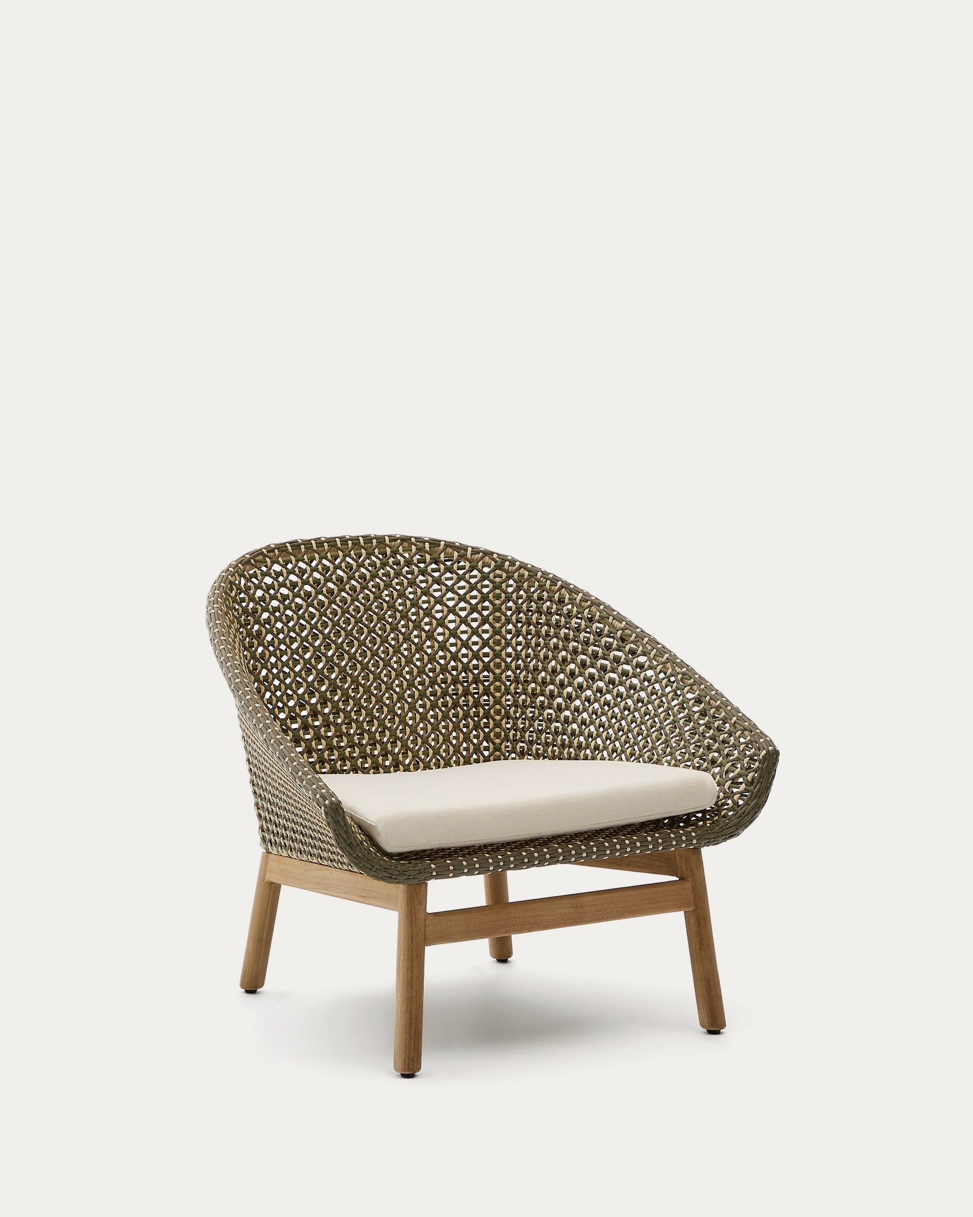 Sessel Olbia aus synthetischem Rattan und massivem Teakholz FSC 100 % in Grün präsentiert im Onlineshop von KAQTU Design AG. Outdoor-Sessel ist von Kave Home