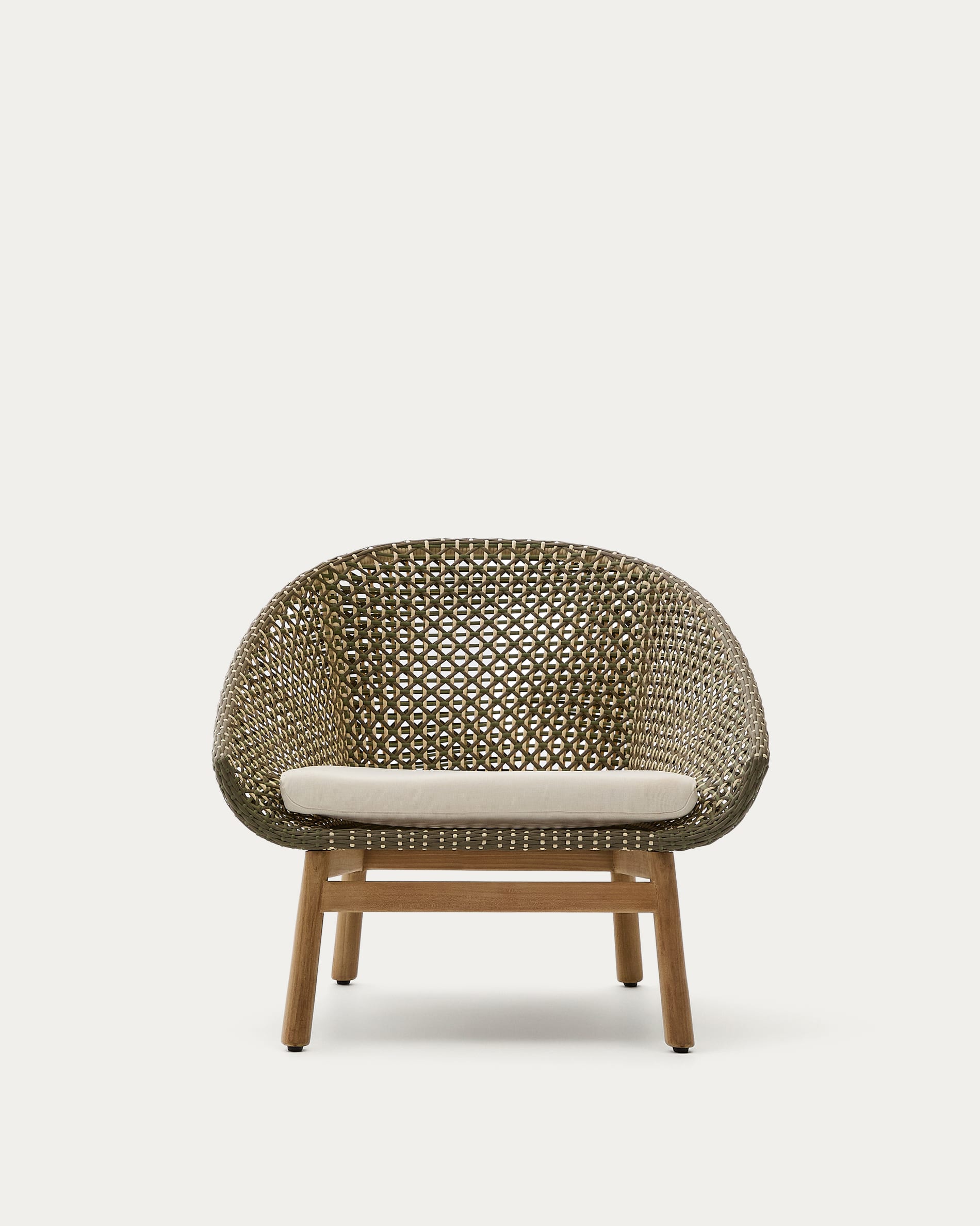 Sessel Olbia aus synthetischem Rattan und massivem Teakholz FSC 100 % in Grün präsentiert im Onlineshop von KAQTU Design AG. Outdoor-Sessel ist von Kave Home