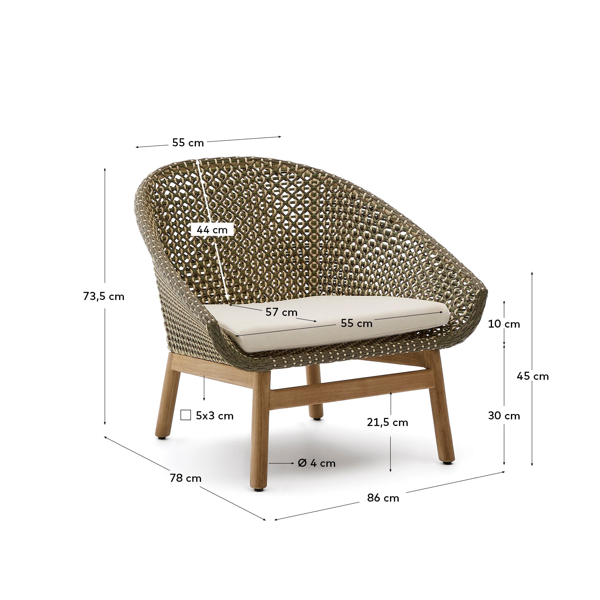 Sessel Olbia aus synthetischem Rattan und massivem Teakholz FSC 100 % in Grün präsentiert im Onlineshop von KAQTU Design AG. Outdoor-Sessel ist von Kave Home