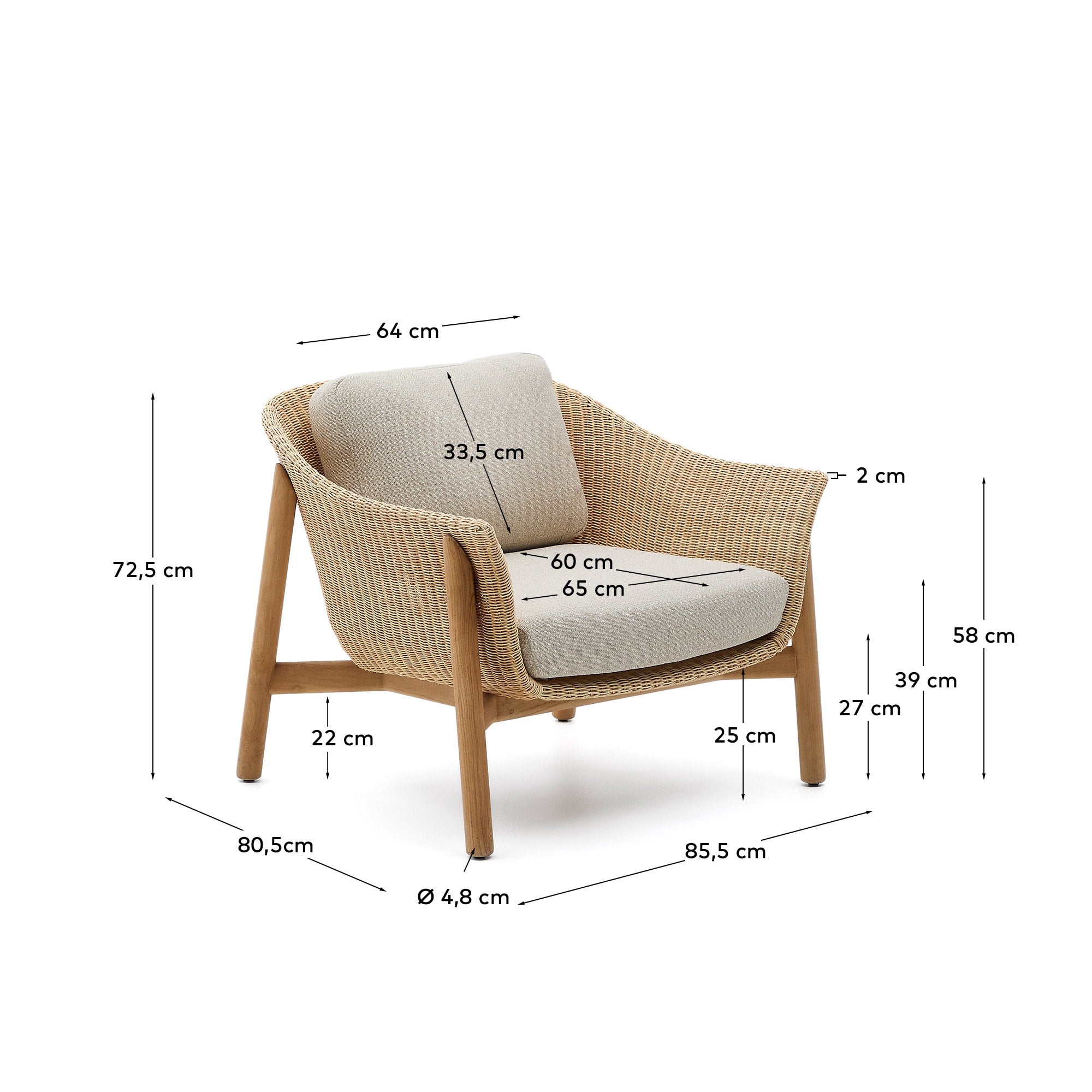 Sessel Galea aus massivem Teakholz und synthetischem Rattan FSC 100% in Beige präsentiert im Onlineshop von KAQTU Design AG. Outdoor-Sessel ist von Kave Home