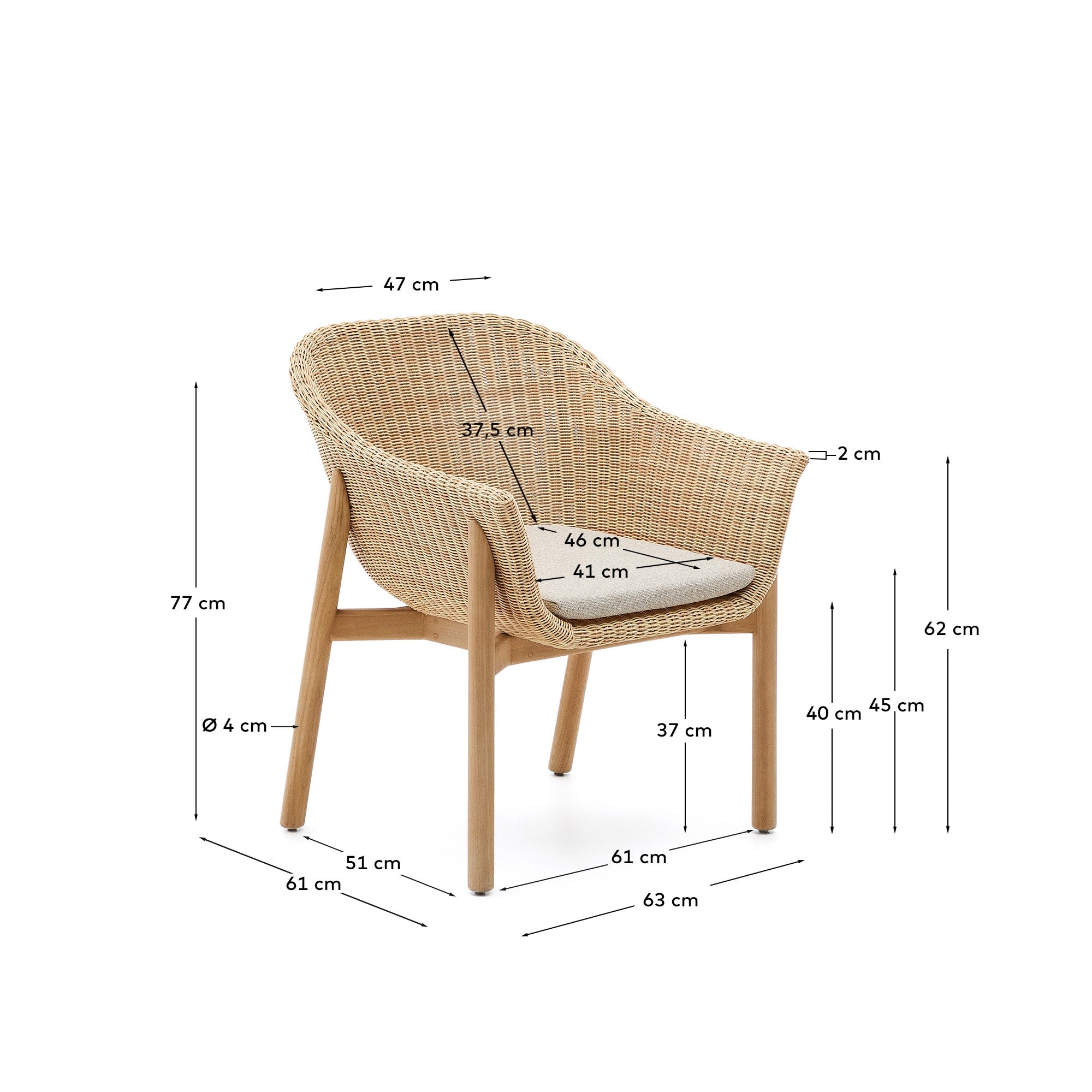 Stuhl Galea aus massivem Teakholz und synthetischem Rattan FSC 100% in Beige präsentiert im Onlineshop von KAQTU Design AG. Gartenstuhl ist von Kave Home