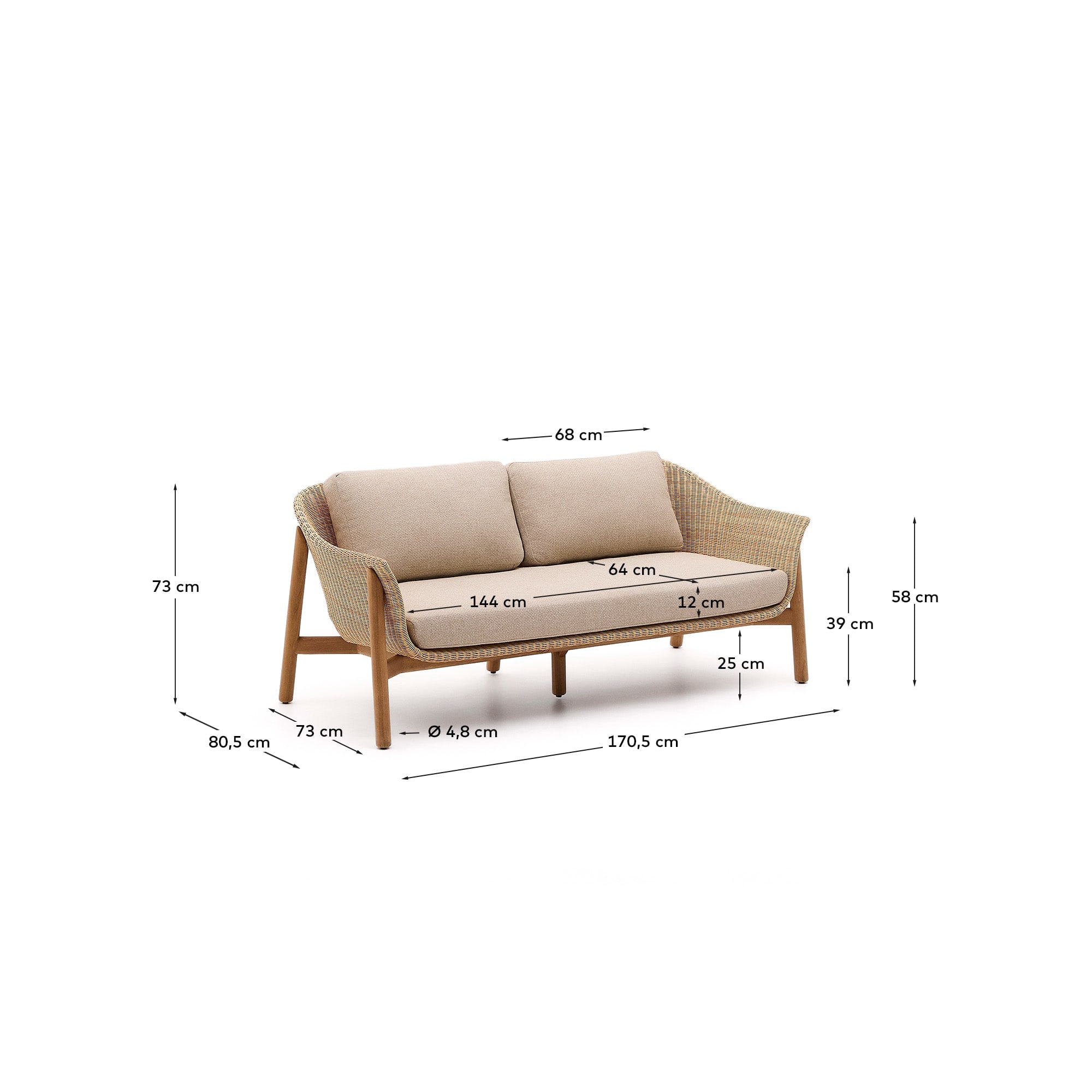 2-Sitzer-Sofa Galea aus massivem Teakholz und synthetischem Rattan 166,5 cm FSC 100% FSC in Beige präsentiert im Onlineshop von KAQTU Design AG. Lounge Sofa ist von Kave Home