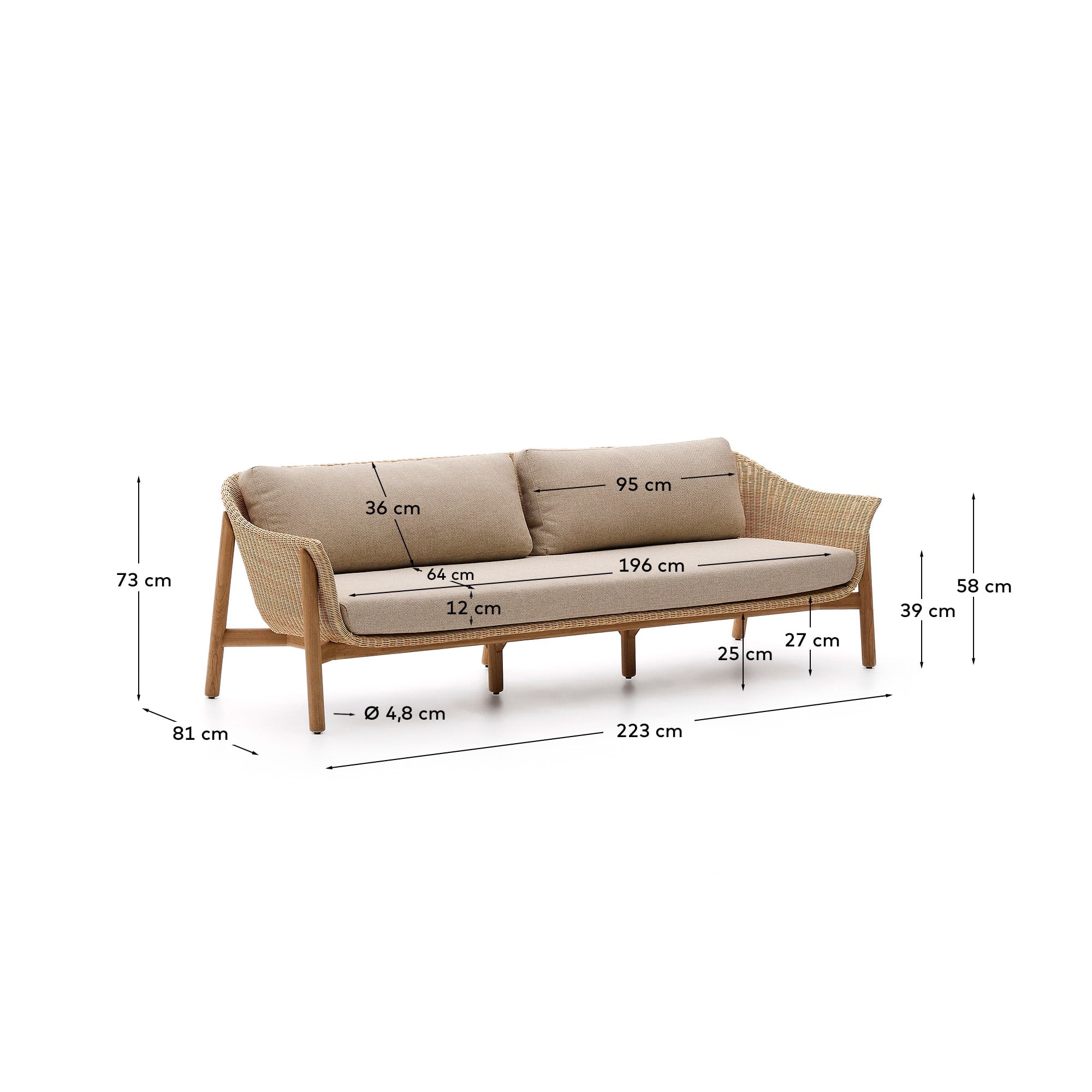 3-Sitzer-Sofa Galea aus massivem Teakholz und synthetischem Rattan 236,2 cm FSC 100% FSC in Beige präsentiert im Onlineshop von KAQTU Design AG. Lounge Sofa ist von Kave Home