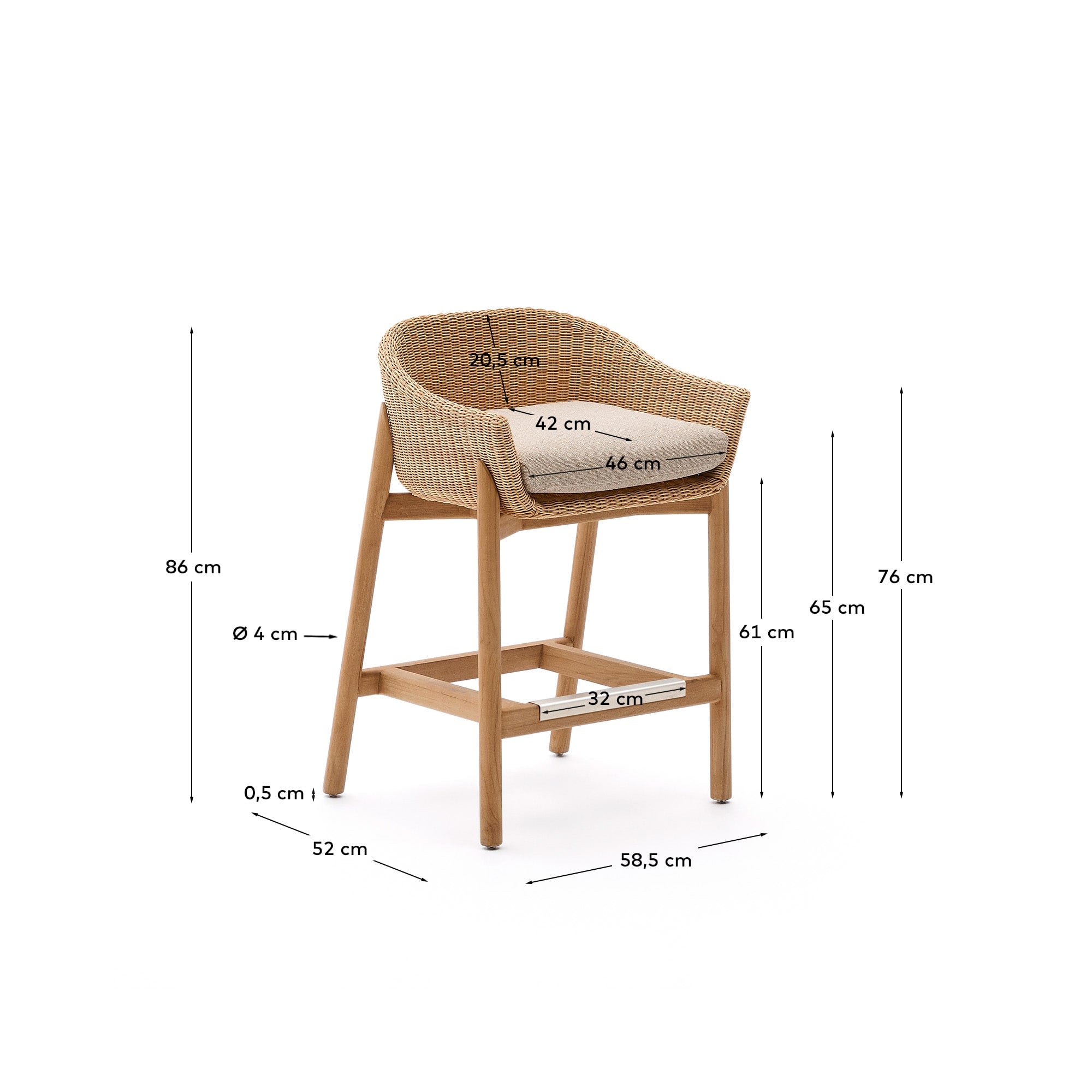 Hocker Galea aus massivem Teakholz und synthetischem Rattan 65 cm FSC 100% in Beige präsentiert im Onlineshop von KAQTU Design AG. Hocker Outdoor ist von Kave Home