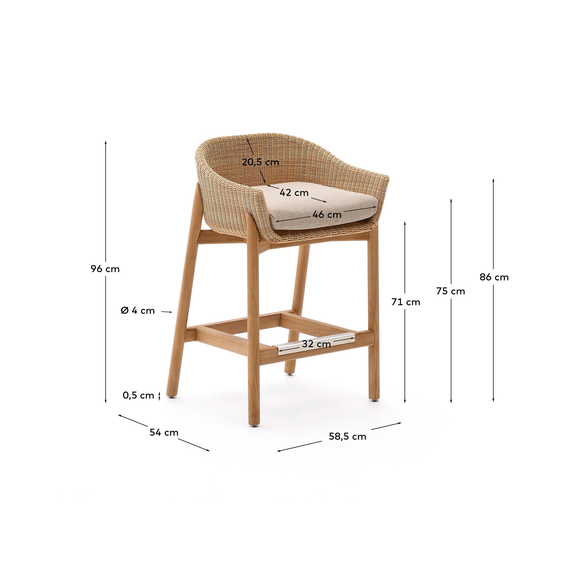 Hocker Galea aus massivem Teakholz und synthetischem Rattan 75 cm FSC 100% in Beige präsentiert im Onlineshop von KAQTU Design AG. Hocker Outdoor ist von Kave Home