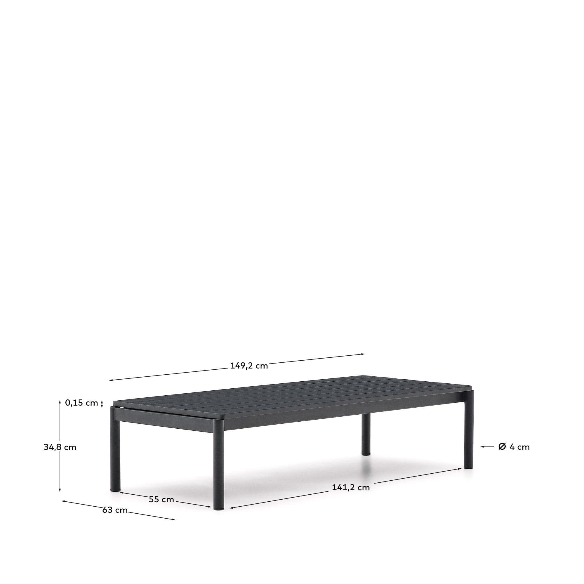 Couchtisch Sorells aus grauem Aluminium 63 x 144,6 cm   in Graphit präsentiert im Onlineshop von KAQTU Design AG. Beistelltisch Outdoor ist von Kave Home