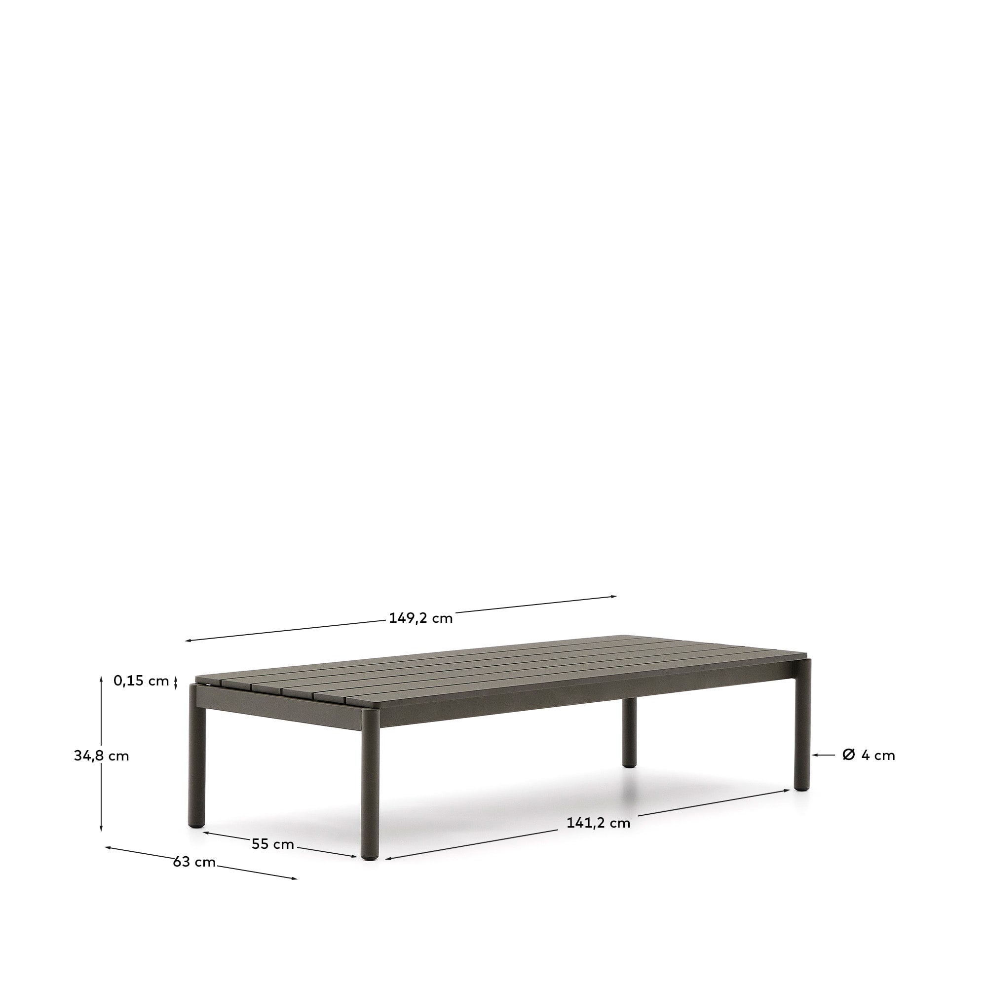 Couchtisch Sorells aus grünem Aluminium 63 x 144,6 cm   in Khaki präsentiert im Onlineshop von KAQTU Design AG. Beistelltisch Outdoor ist von Kave Home