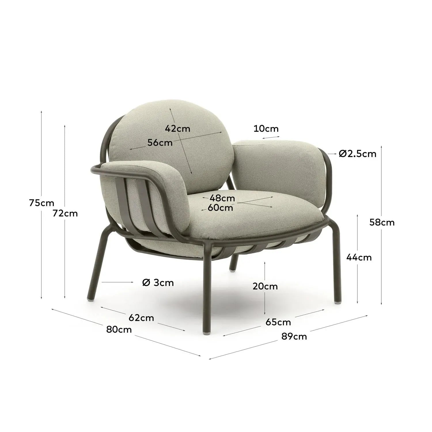 Stilvoller Joncols Gartensessel aus grünem Aluminium von Kave Home.