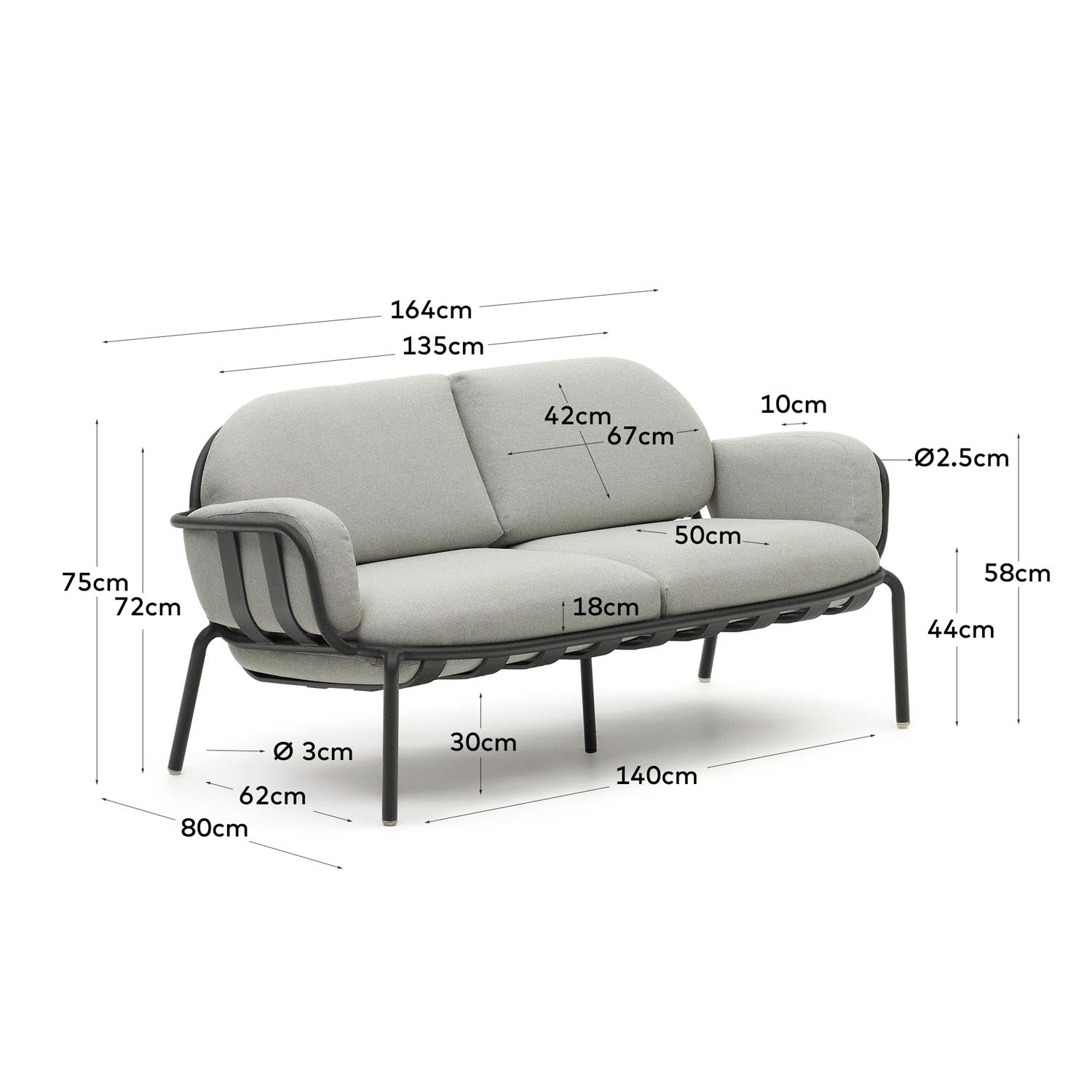 Joncols 2-Sitzer-Gartensofa aus Aluminium mit Finish in Grau 165 cm in Grau präsentiert im Onlineshop von KAQTU Design AG. Lounge Sofa ist von Kave Home