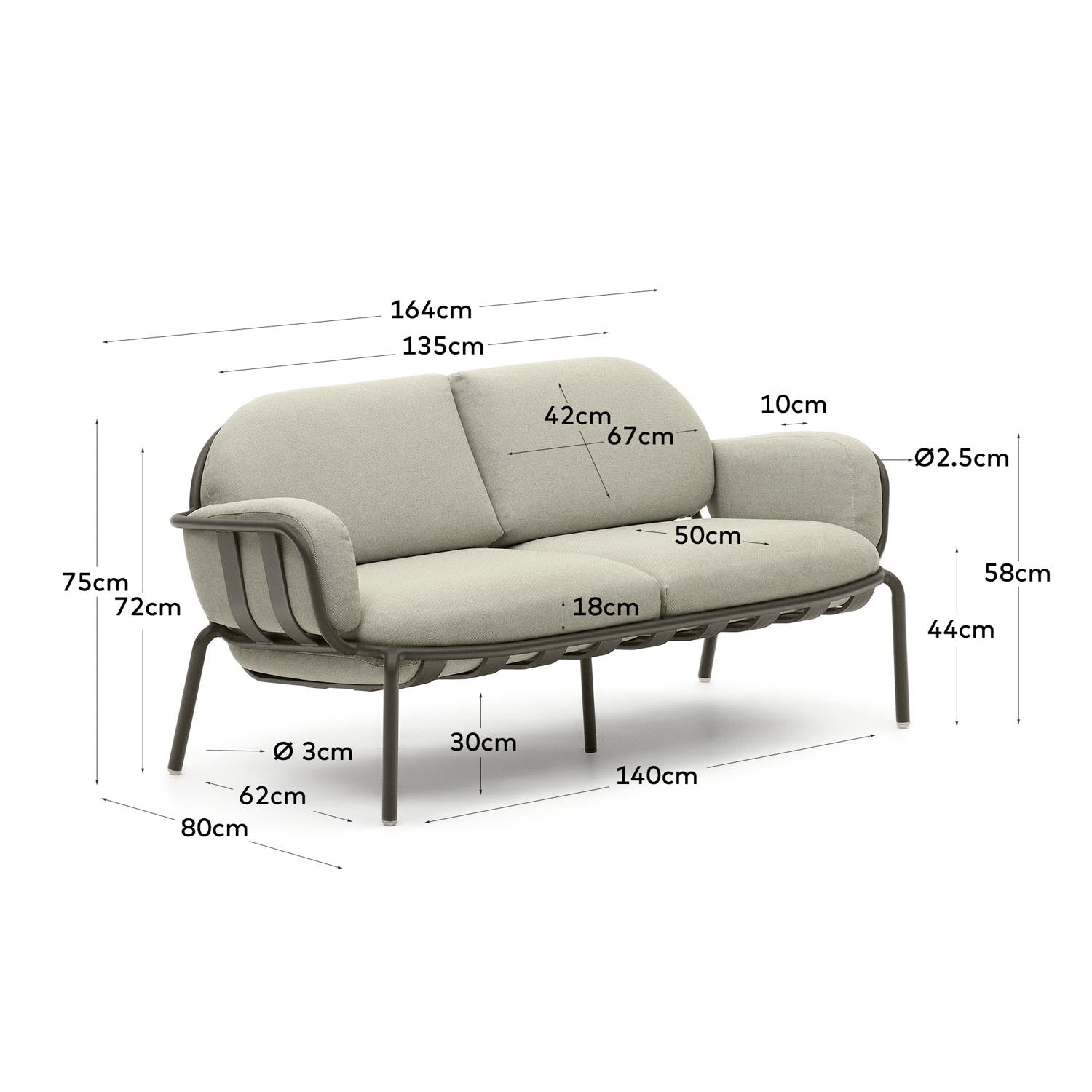 Joncols 2-Sitzer-Gartensofa aus Aluminium mit Finish in Grün 164 cm in Grün präsentiert im Onlineshop von KAQTU Design AG. Lounge Sofa ist von Kave Home