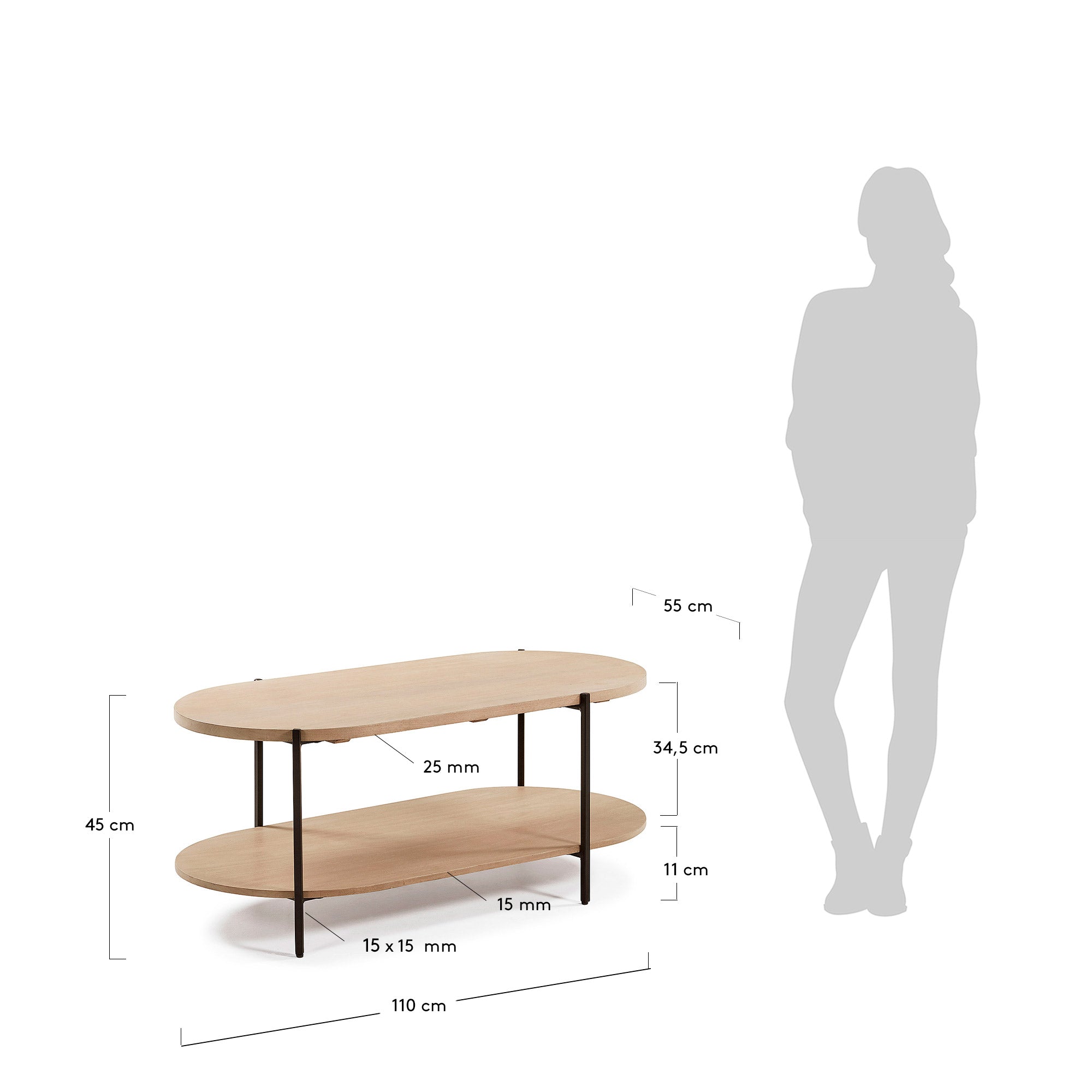 Palmia Couchtisch 110 x 55 cm aus massivem Mangoholz und Stahlbeine mit schwarzem Finish in Braun präsentiert im Onlineshop von KAQTU Design AG. Beistelltisch ist von Kave Home