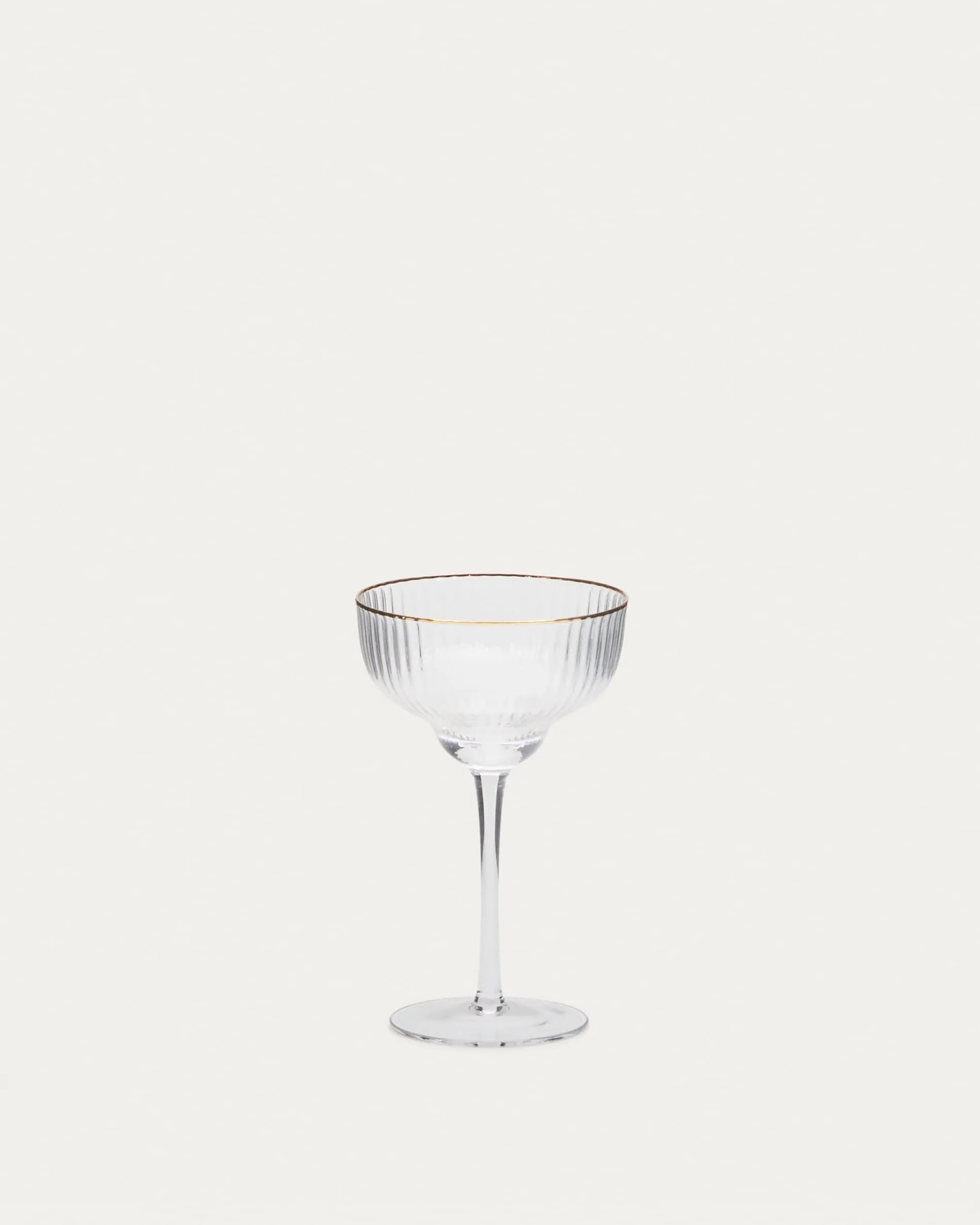 Elegantes Sektglas Ayan von Kave Home: 28 cl, Klarglas mit goldfarbenem Rand, luxuriöses Design, ideal für festliche Anlässe.