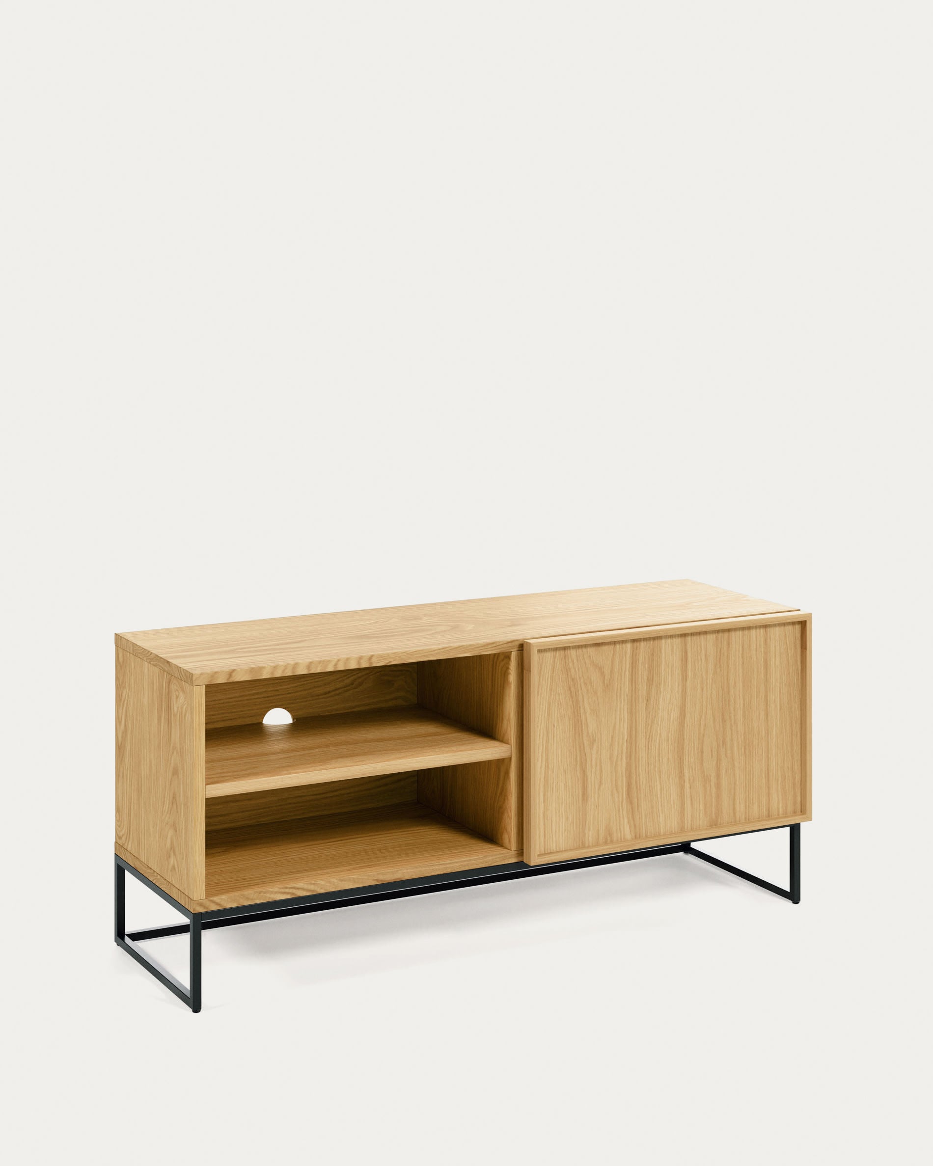 Taiana TV-Schrank 1 Türe Eichenfurnier und Stahlgestell mit schwarzem Finish 112 x 51 cm in Braun präsentiert im Onlineshop von KAQTU Design AG. Sideboard ist von Kave Home