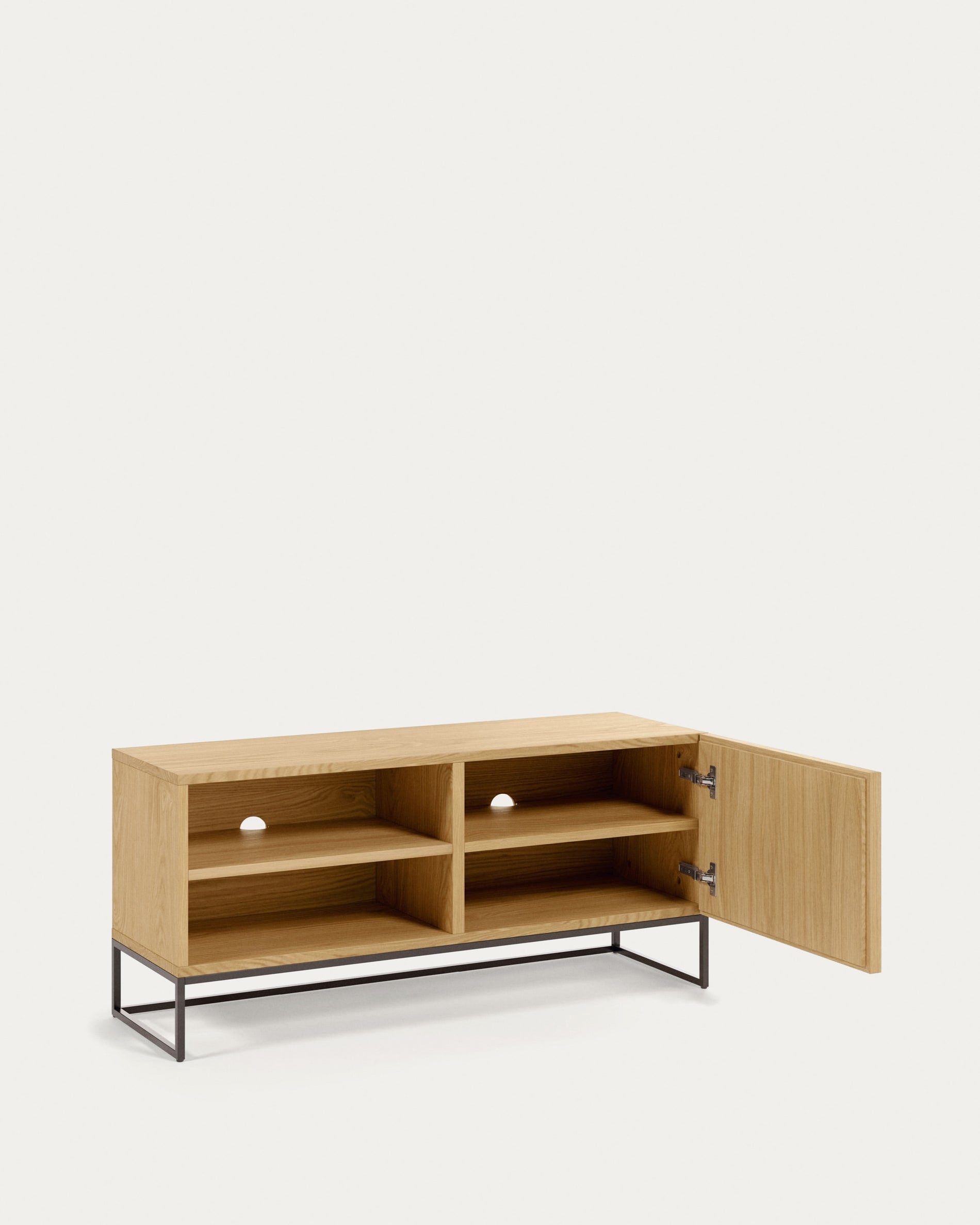 Taiana TV-Schrank 1 Türe Eichenfurnier und Stahlgestell mit schwarzem Finish 112 x 51 cm in Braun präsentiert im Onlineshop von KAQTU Design AG. Sideboard ist von Kave Home