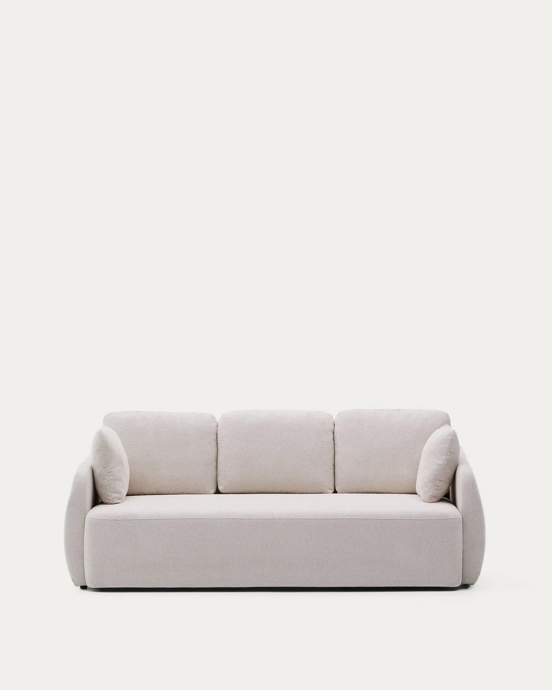 Elegantes Schlafsofa Laira in Chenille ecru, 3-Sitzer, 225 cm, FSC-zertifiziert, komfortabel und vielseitig.