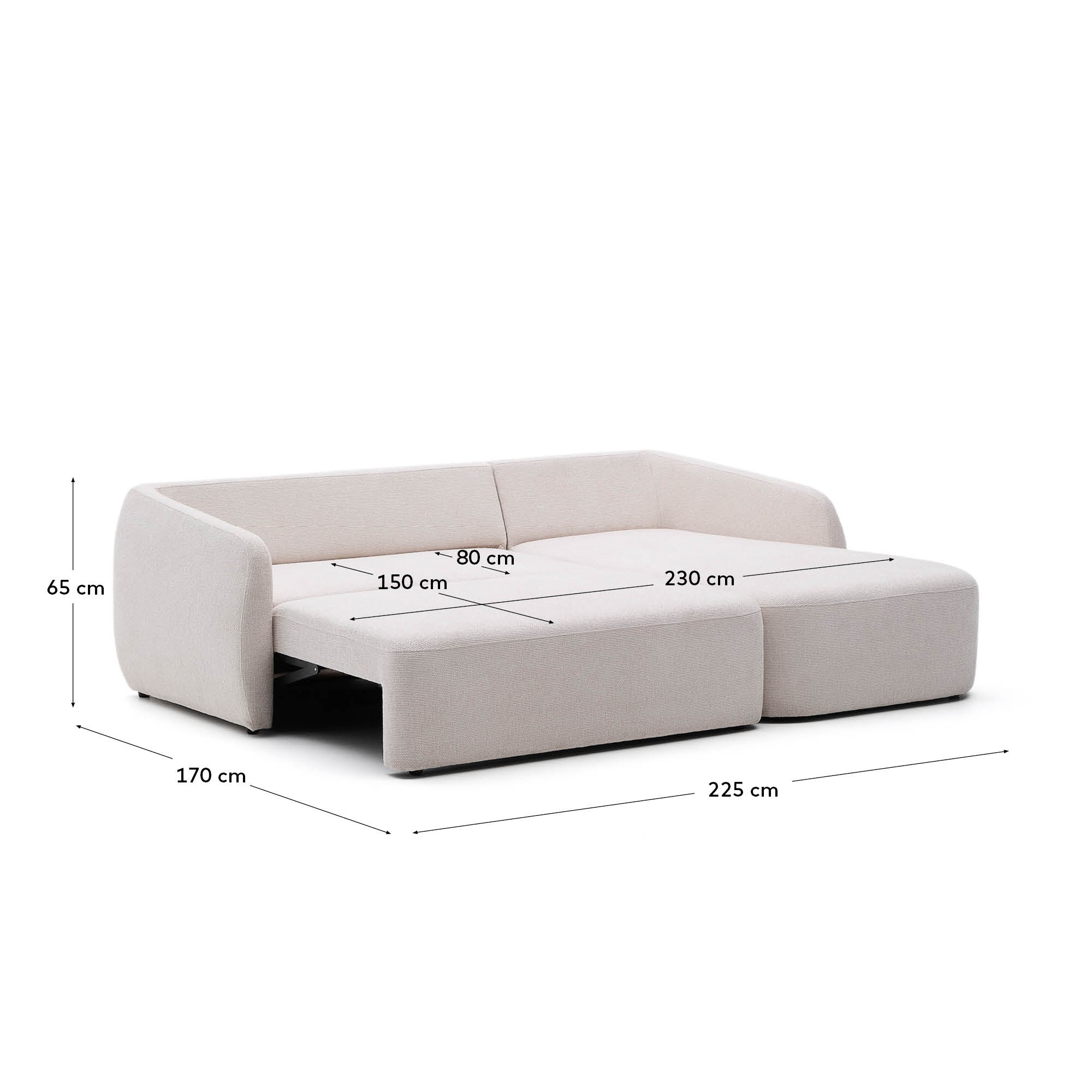 Schlafsofa Laira 3-Sitzer in Chenille mit Chaiselongue rechts ecru 246 cm FSC Mix Credit in Ecru präsentiert im Onlineshop von KAQTU Design AG. 3er Sofa ist von Kave Home