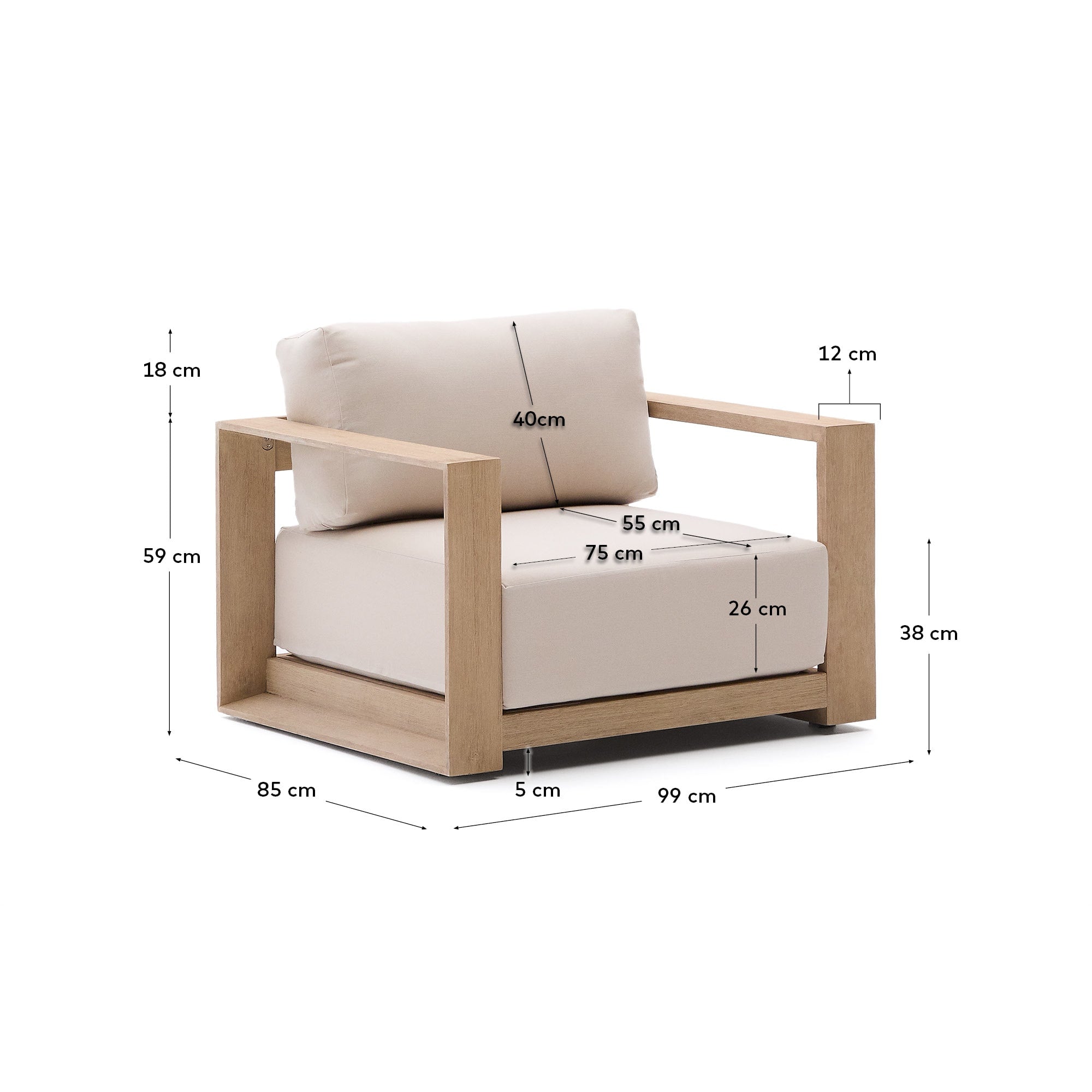 Sessel Ambra aus massivem Akazienholz mit klarem Finish in Beige präsentiert im Onlineshop von KAQTU Design AG. Outdoor-Sessel ist von Kave Home