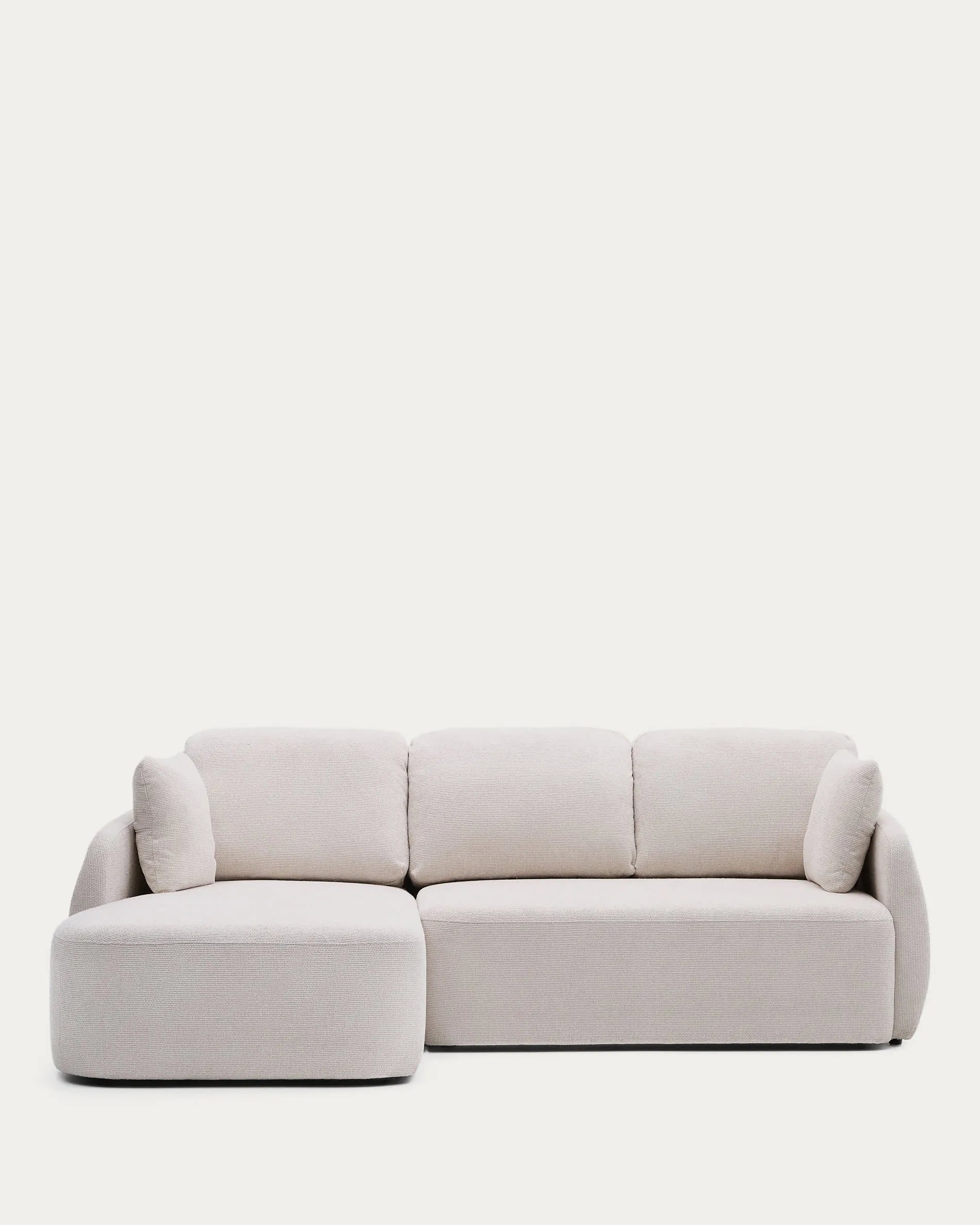 Elegantes 3-Sitzer Schlafsofa Laira in ecru Chenille mit Chaiselongue links, FSC-zertifiziert, 246 cm, von Kave Home.