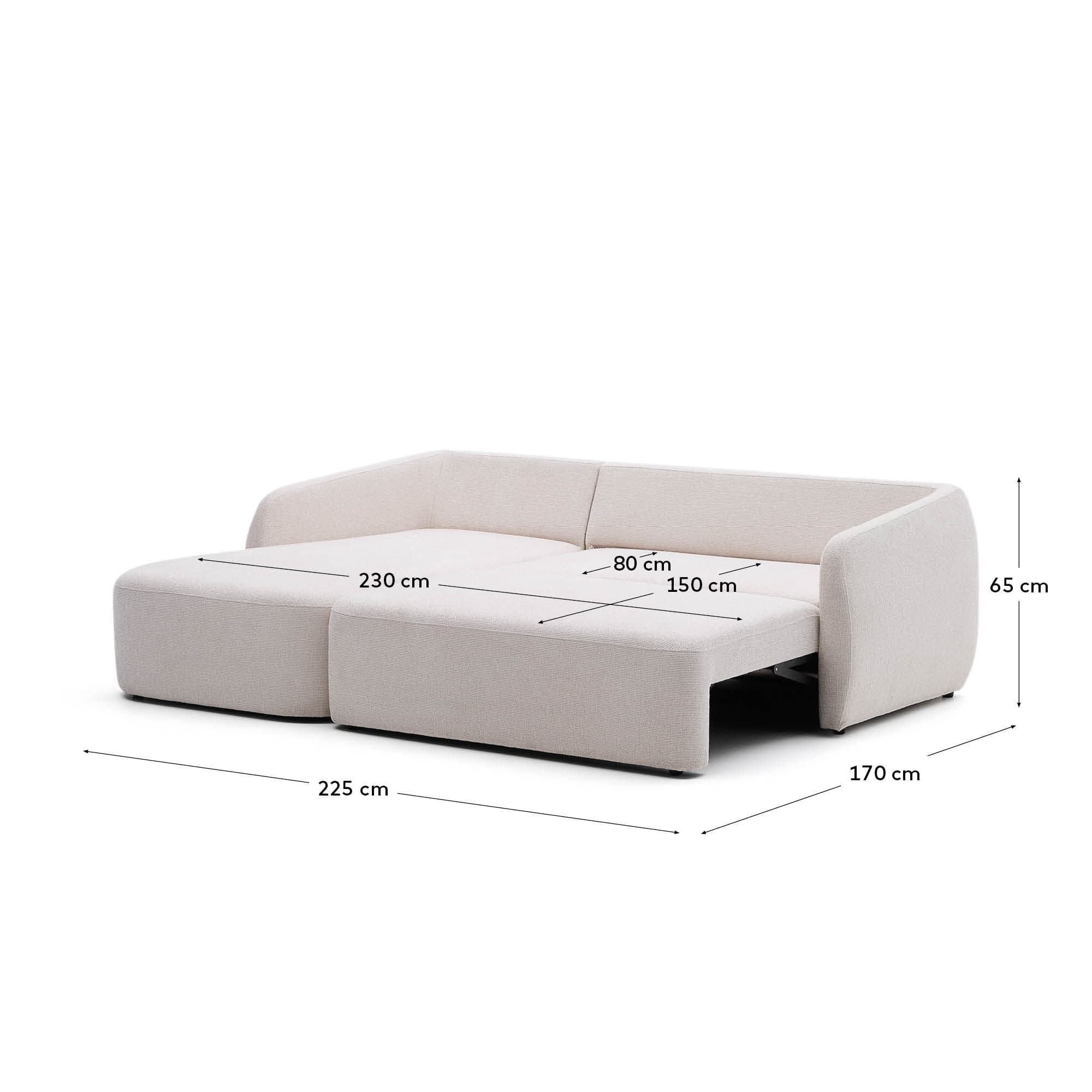 Schlafsofa Laira 3-Sitzer in Chenille mit Chaiselongue links ecru 246 cm FSC Mix Credit in Ecru präsentiert im Onlineshop von KAQTU Design AG. 3er Sofa ist von Kave Home