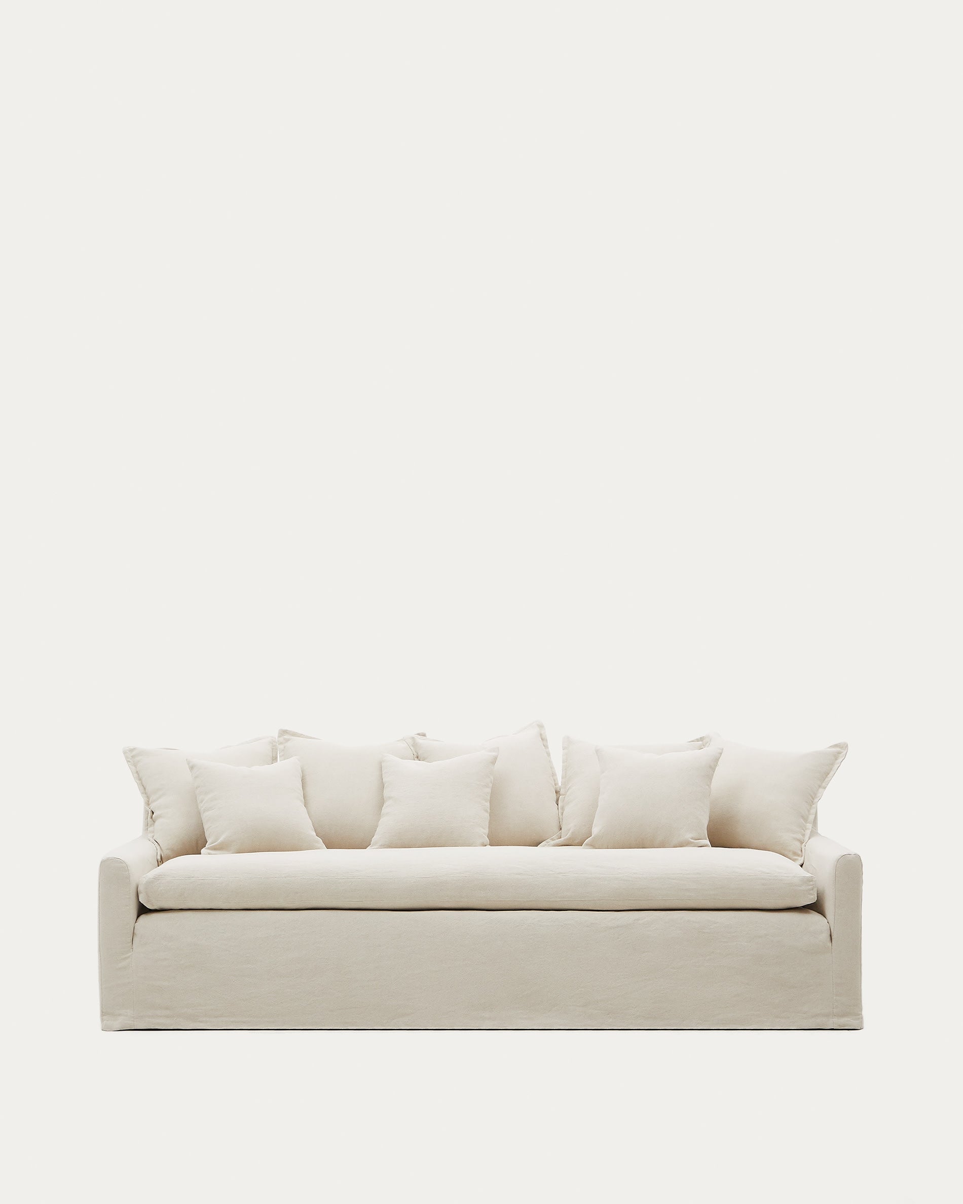 Bezug für das Zenira 3-Sitzer-Sofa mit Kissen aus Baumwolle und Leinen beige 230 cm  in Beige präsentiert im Onlineshop von KAQTU Design AG. Sofa-Zubehör ist von Kave Home