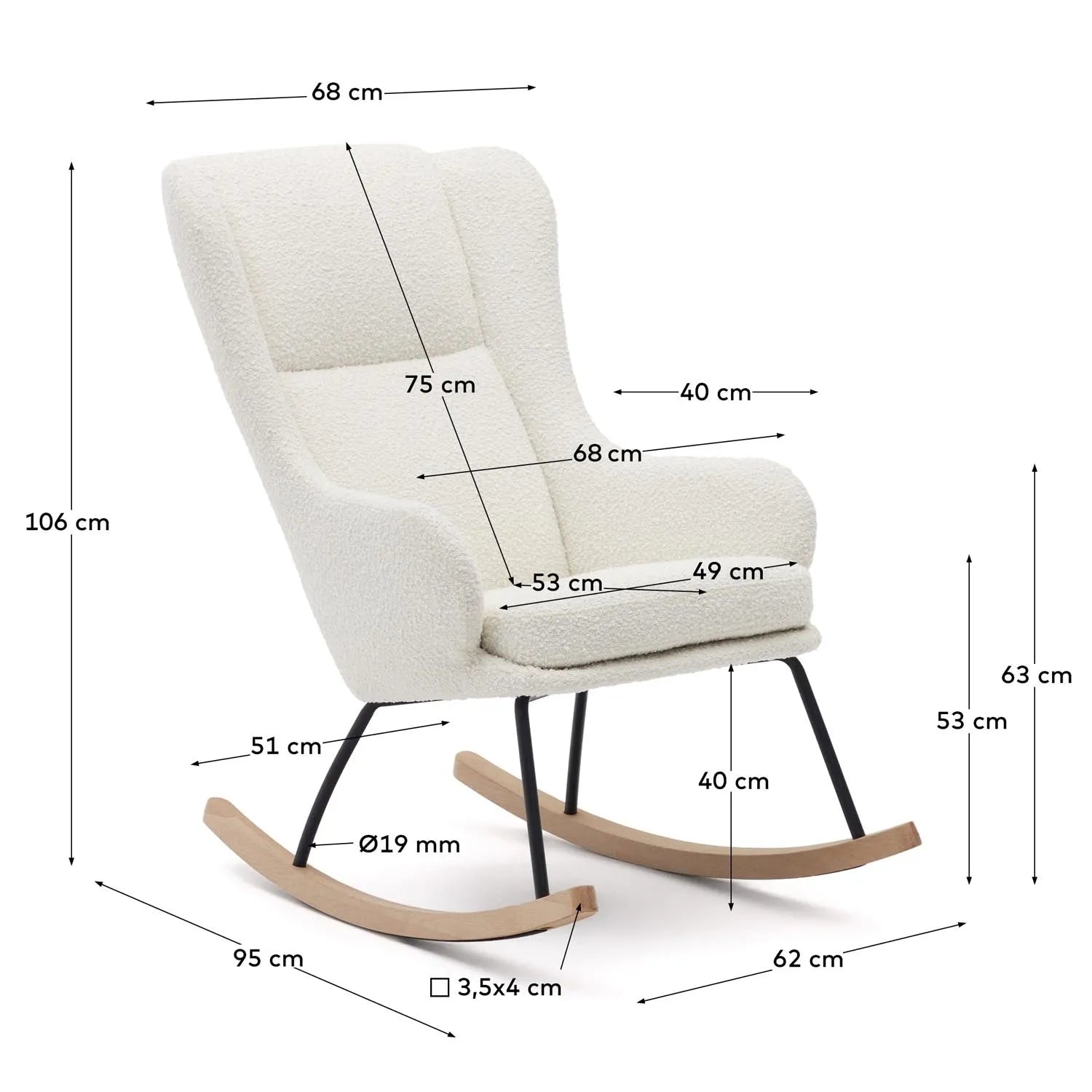 Eleganter Maustin Schaukelstuhl: Bouclé, Stahl & Holz von Kave Home.