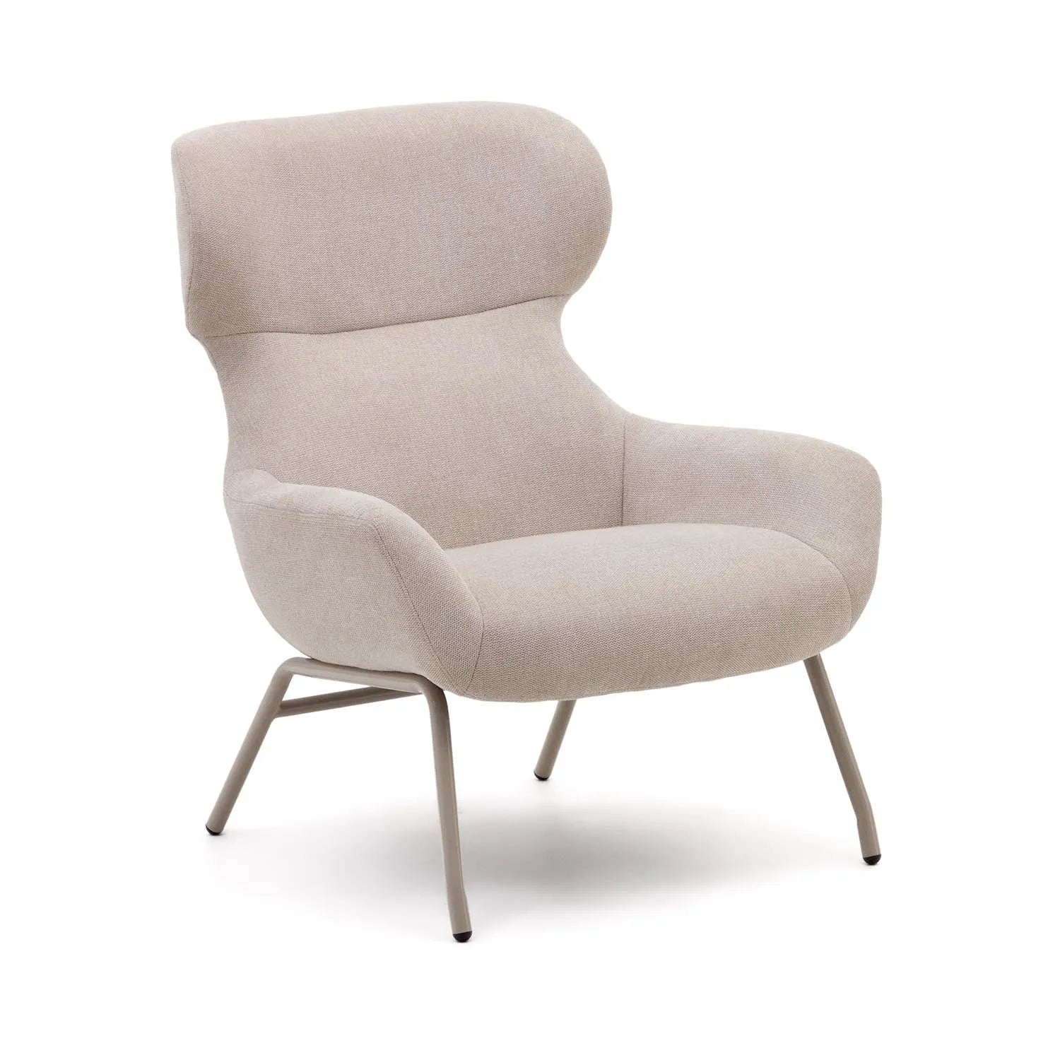 Eleganter Belina Sessel in Beige, Chenille, Stahlbeine weiß, modern, komfortabel, ideal für Wohnzimmer.