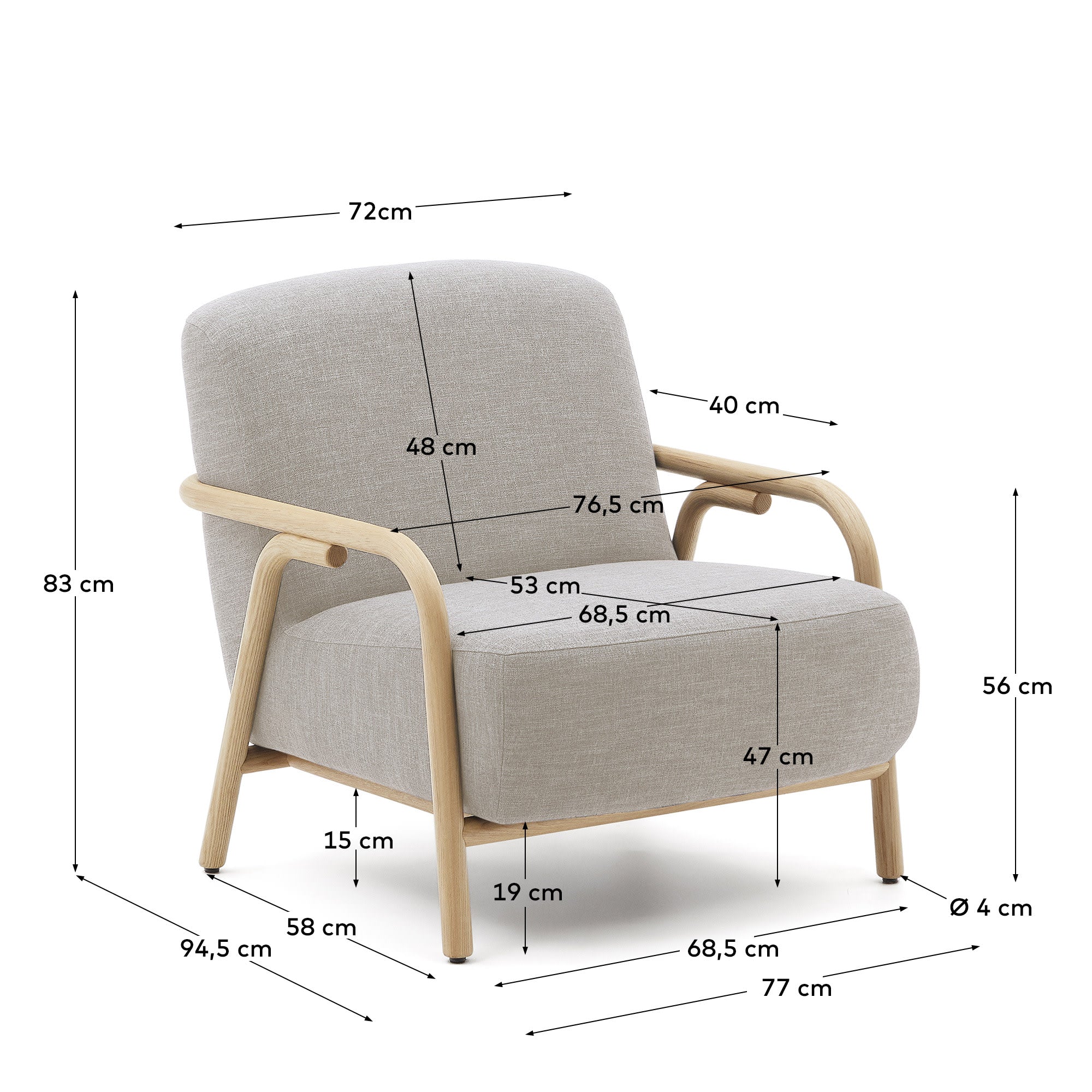 Sessel Sylo beige aus massivem Eschenholz FSC 100% in Beige präsentiert im Onlineshop von KAQTU Design AG. Sessel ist von Kave Home