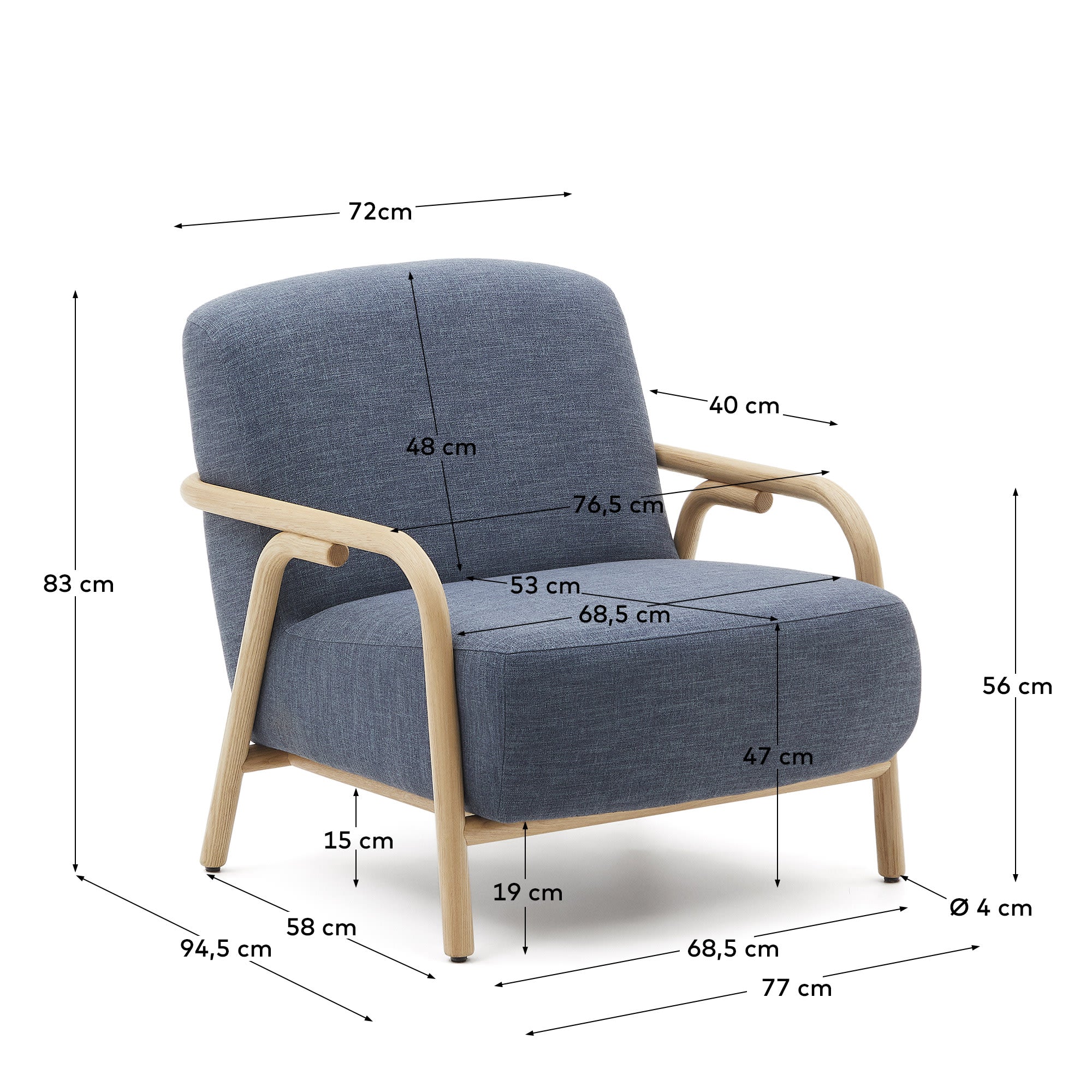 Sessel Sylo blau aus massivem Eschenholz FSC 100% in Blau präsentiert im Onlineshop von KAQTU Design AG. Sessel ist von Kave Home