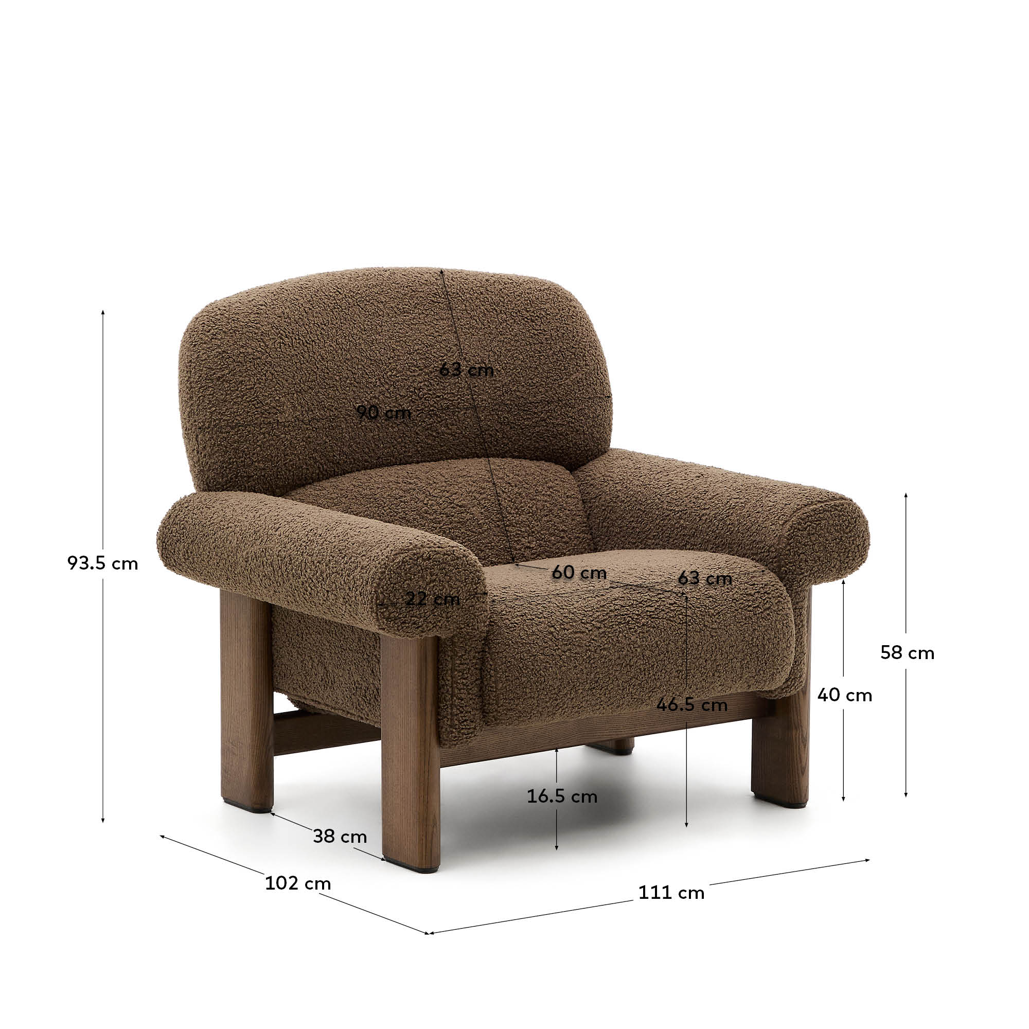 Sessel Nema aus taupefarbenem Bouclé und massivem Eschenholz mit natürlichem Finish FSC 100% in Taupe präsentiert im Onlineshop von KAQTU Design AG. Sessel ist von Kave Home