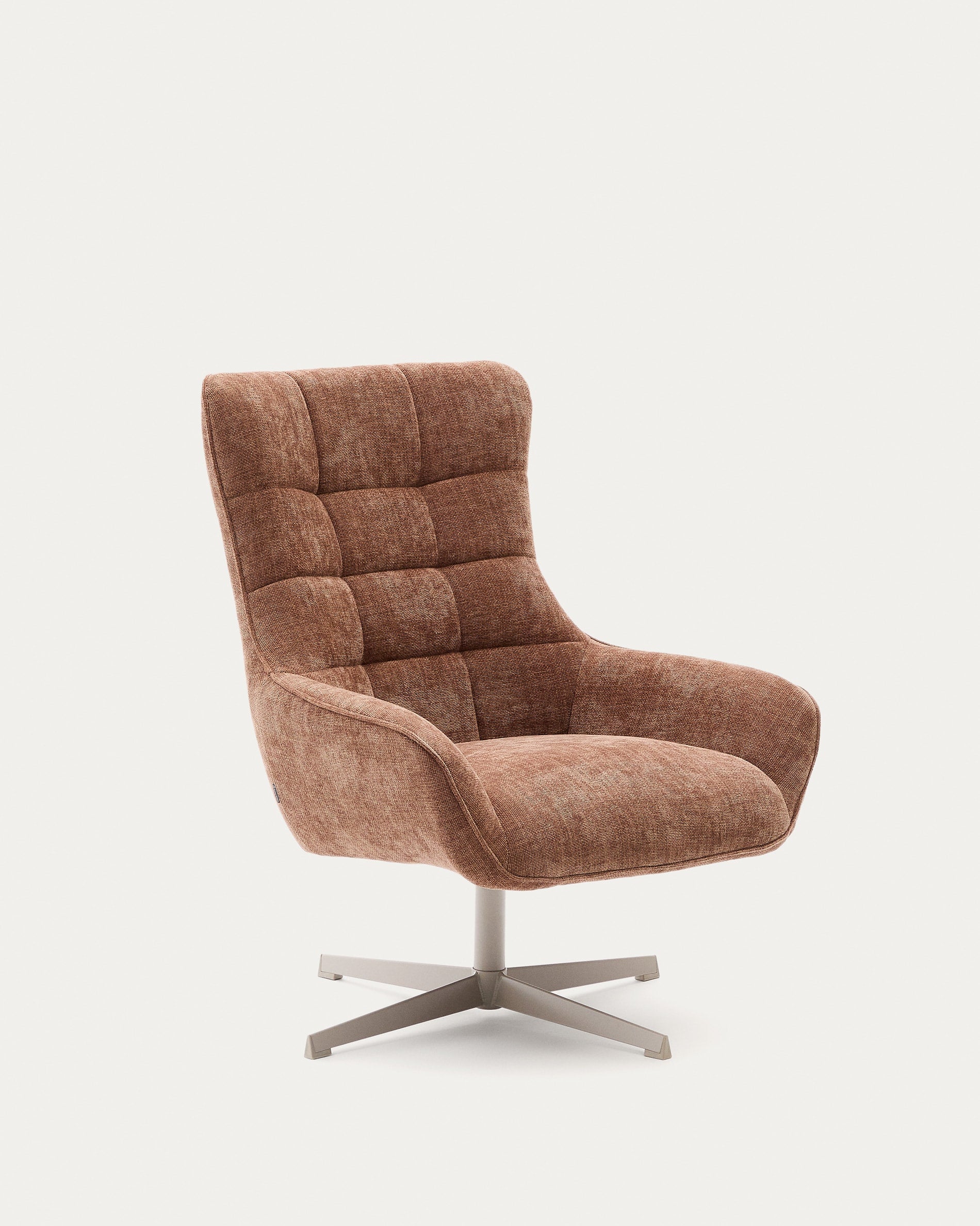 Sessel Teryl aus hellbrauner Chenille und Metall mit grauer Oberfläche FSC 100% in Kupfer präsentiert im Onlineshop von KAQTU Design AG. Sessel ist von Kave Home