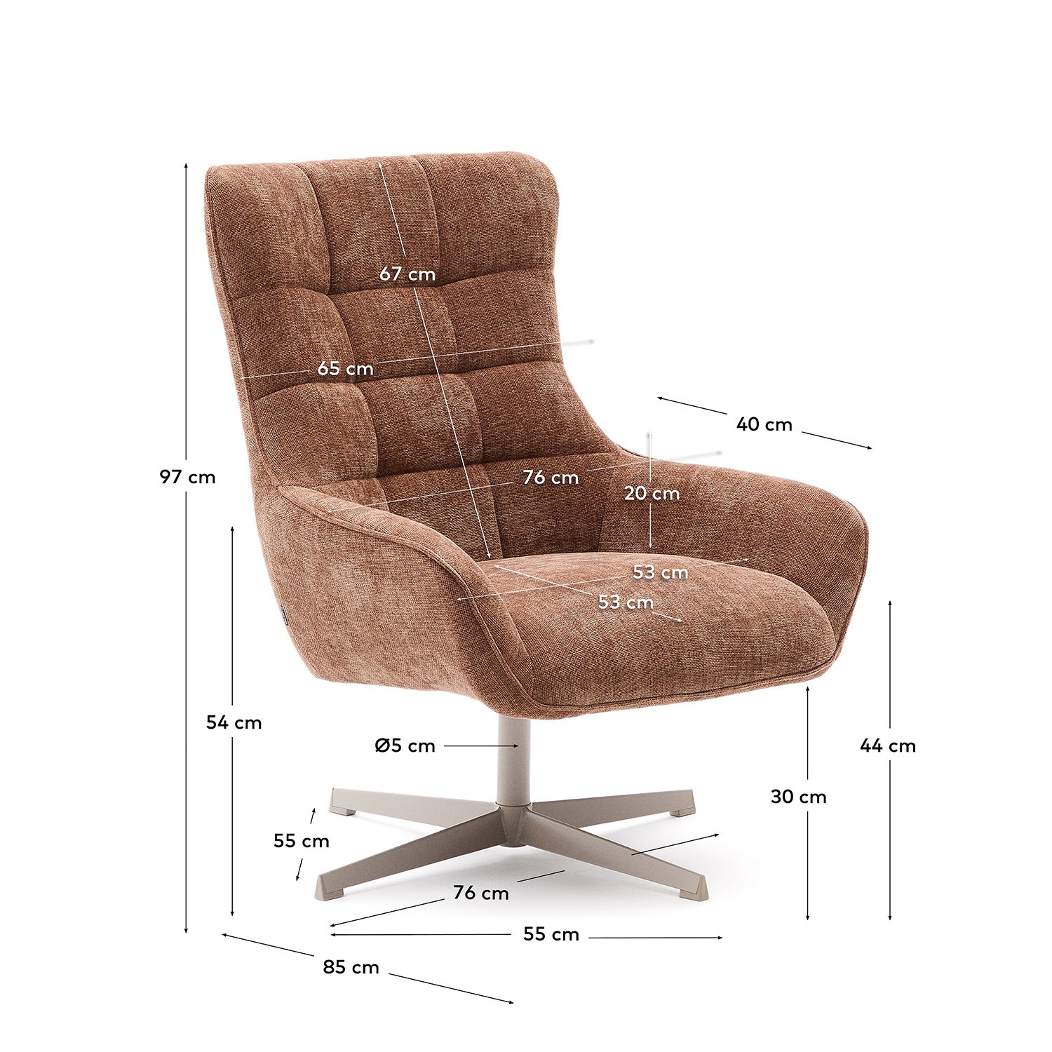 Sessel Teryl aus hellbrauner Chenille und Metall mit grauer Oberfläche FSC 100% in Kupfer präsentiert im Onlineshop von KAQTU Design AG. Sessel ist von Kave Home