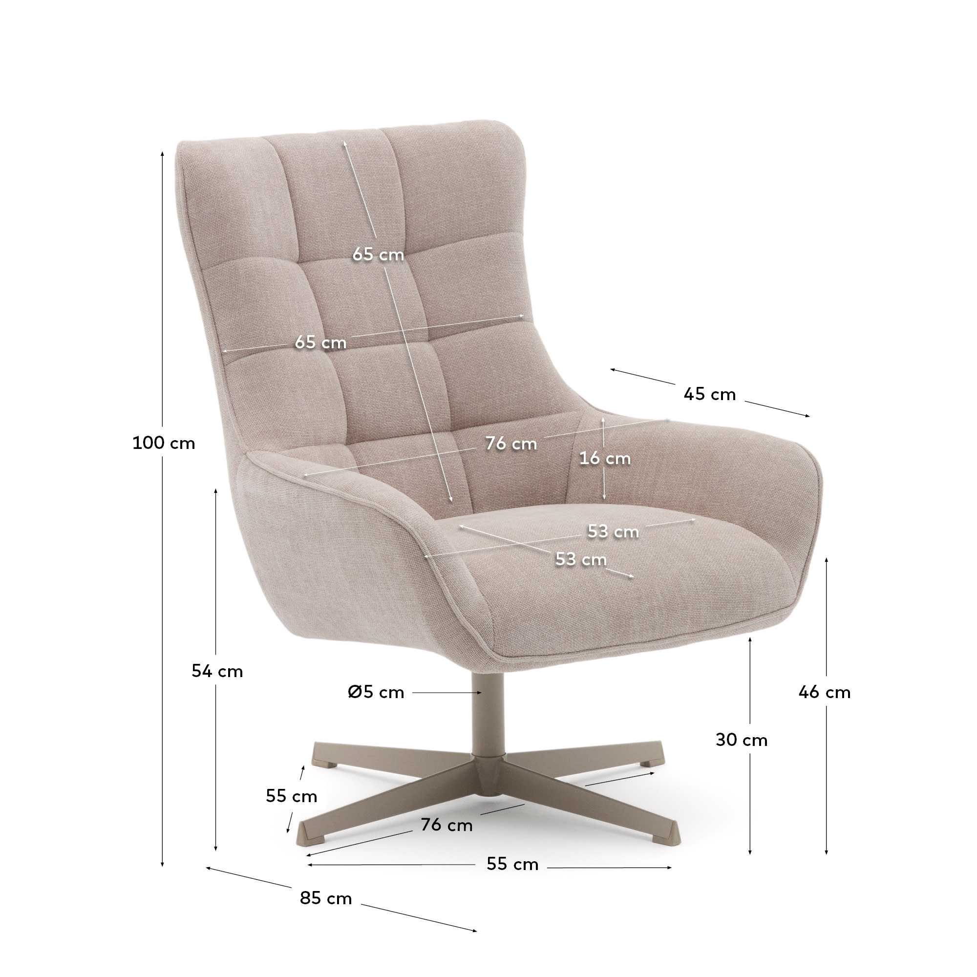 Sessel Teryl aus beigefarbener Chenille und Metall mit grauer Oberfläche FSC 100% in Beige präsentiert im Onlineshop von KAQTU Design AG. Sessel ist von Kave Home