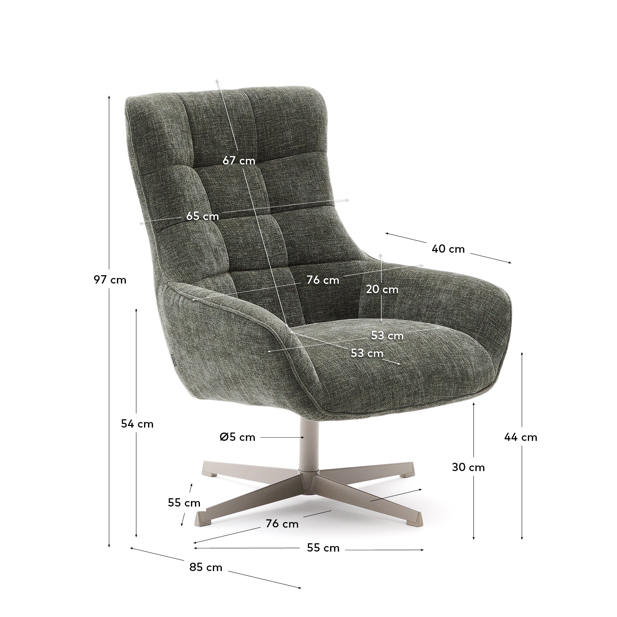 Sessel Teryl aus grüner Chenille und Metall mit grauer Oberfläche FSC 100% in Grün präsentiert im Onlineshop von KAQTU Design AG. Sessel ist von Kave Home