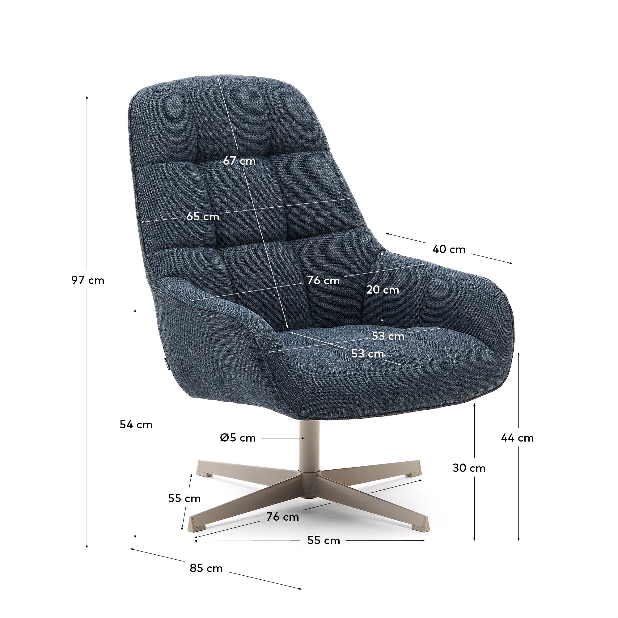 Drehsessel Jaspe blau und Metall mit grauer Oberfläche FSC 100% in Dunkelblau präsentiert im Onlineshop von KAQTU Design AG. Sessel ist von Kave Home