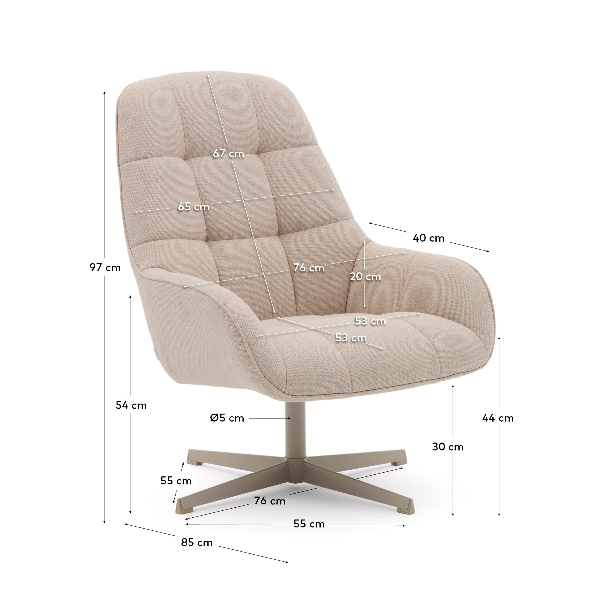 Drehsessel Jaspe beige und Metall mit grauer Oberfläche FSC 100% in Beige präsentiert im Onlineshop von KAQTU Design AG. Sessel ist von Kave Home