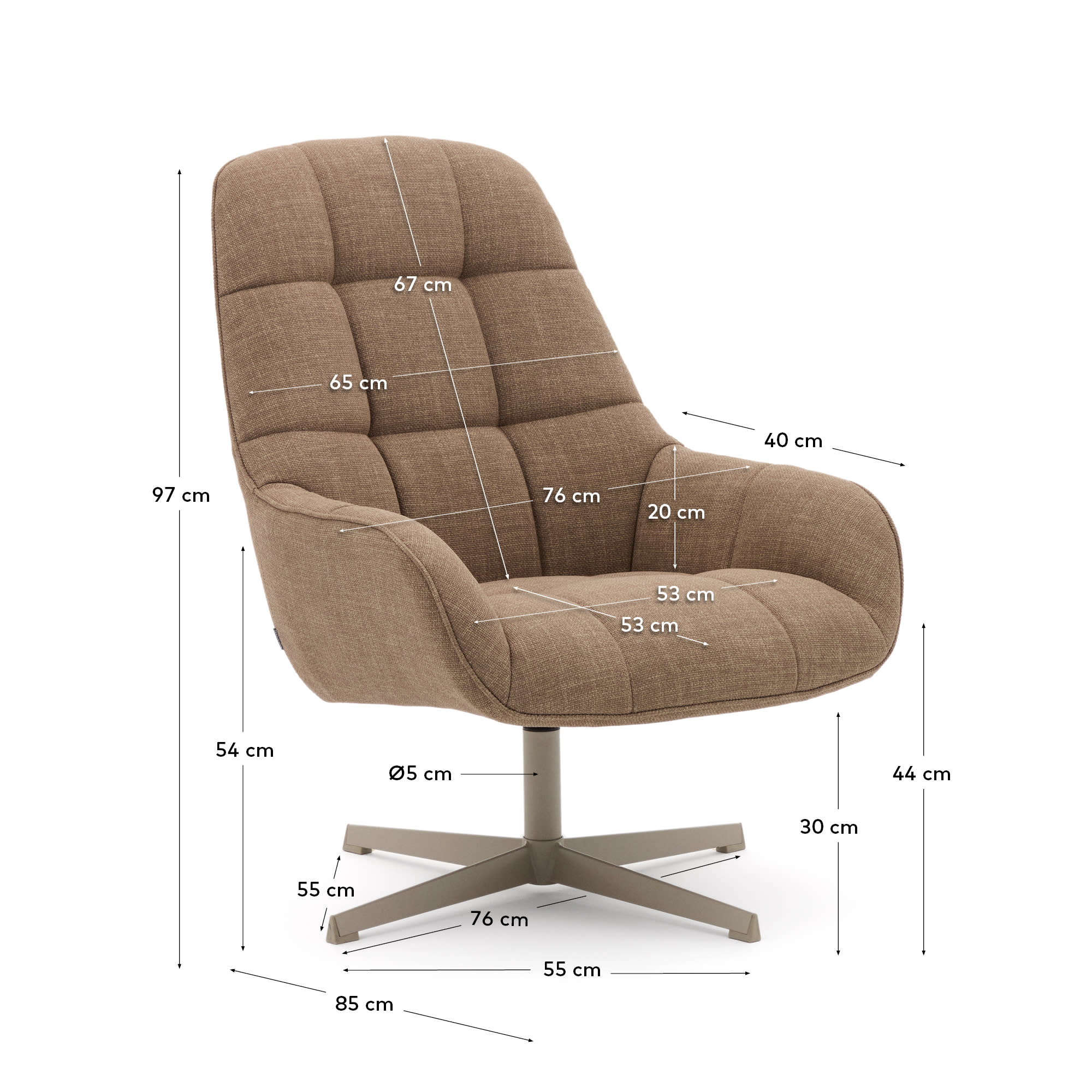 Drehsessel Jaspe hellbraun und Metall mit grauer Oberfläche FSC 100% in Braun präsentiert im Onlineshop von KAQTU Design AG. Sessel ist von Kave Home