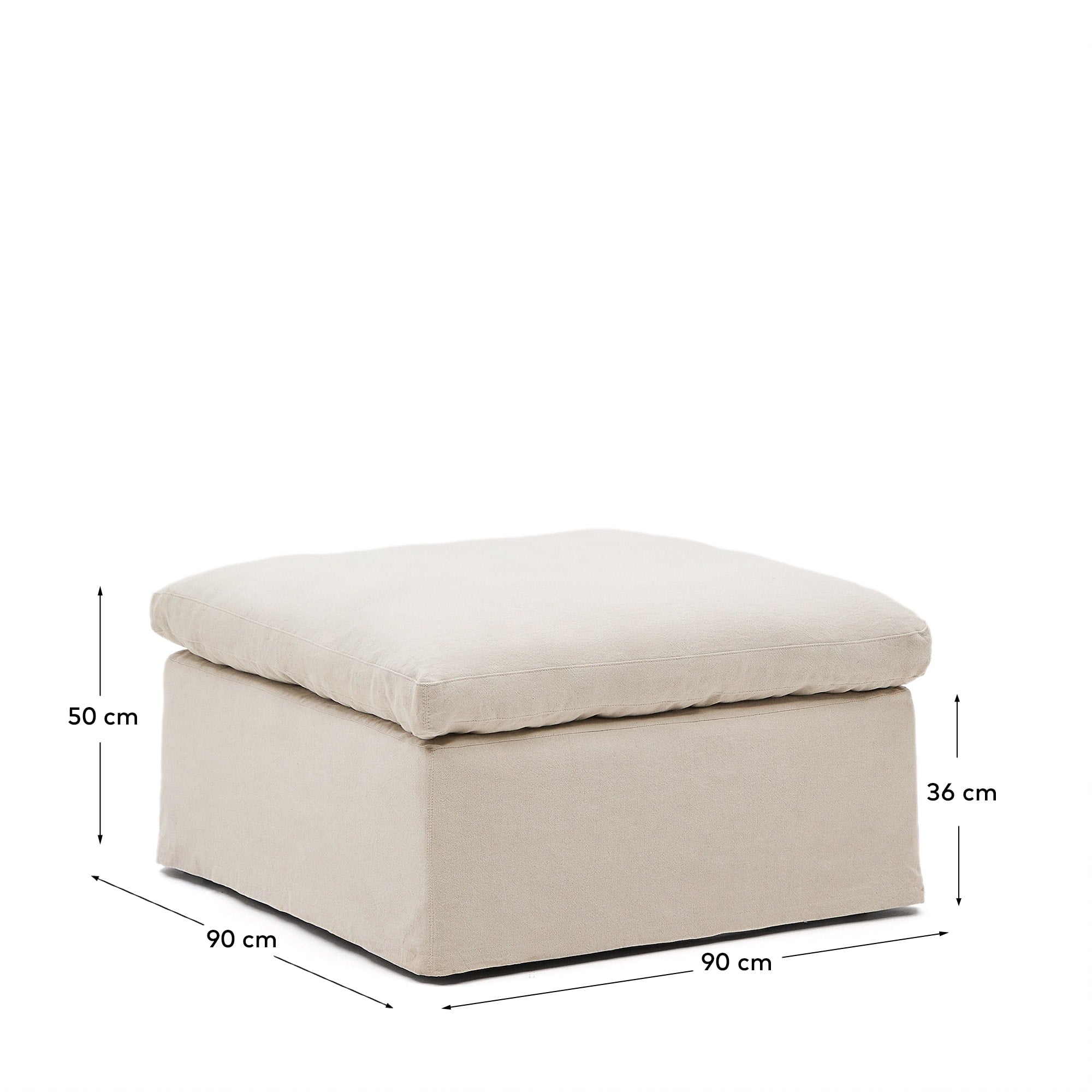 Zenira Fusshocker mit abnehmbarem Bezug und Kissen aus Baumwolle und Leinen beige 90 x 90 cm in Beige präsentiert im Onlineshop von KAQTU Design AG. Ottoman ist von Kave Home