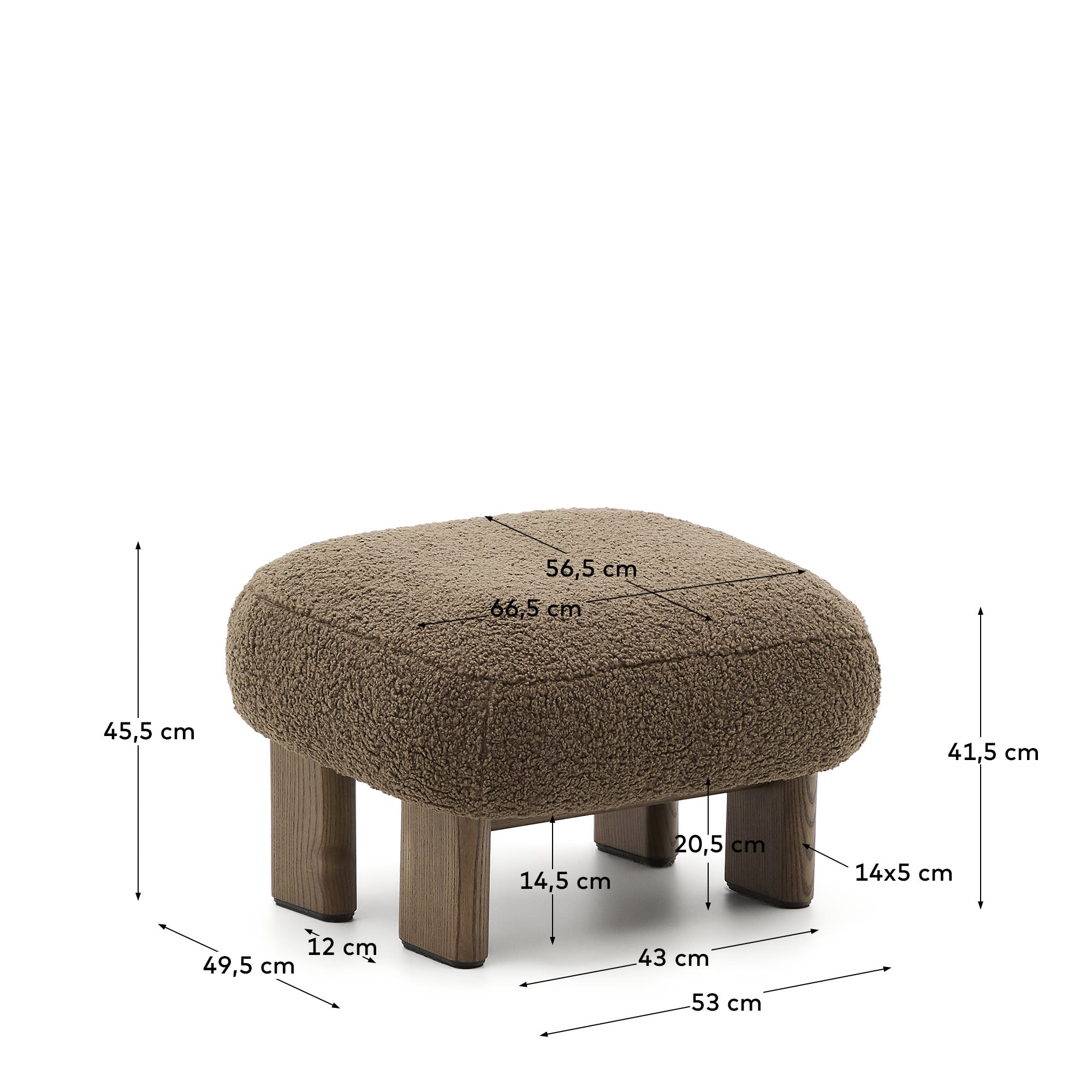 Fussstütze Nema mit taupefarbenem Bouclé Beine massives Eschenholz mit Walnuss-Finish 65x55,4cm FSC 100% in Taupe präsentiert im Onlineshop von KAQTU Design AG. Ottoman ist von Kave Home