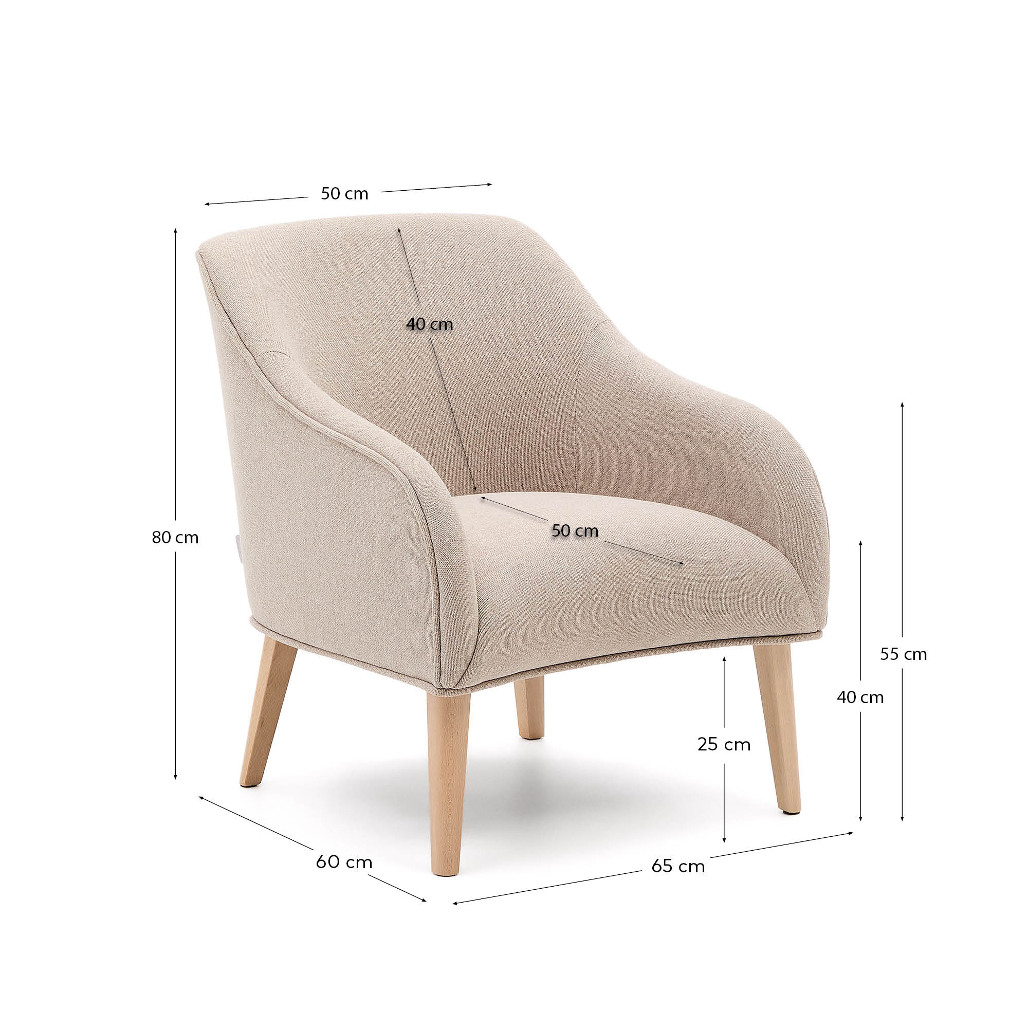 Sessel Bobly in Beige und massivem Buchenholz mit natürlichem Finish in Beige präsentiert im Onlineshop von KAQTU Design AG. Sessel ist von Kave Home