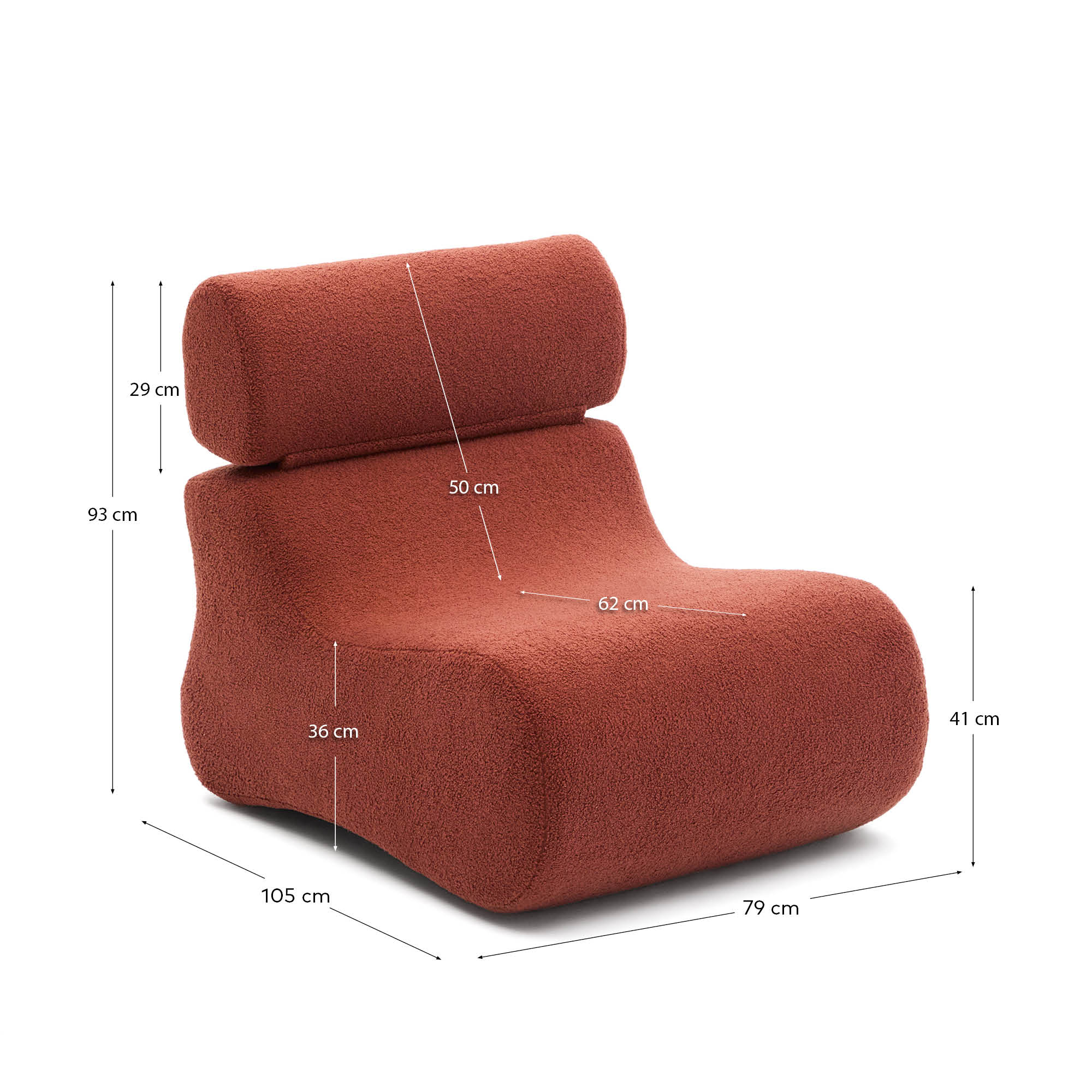 Sessel Club aus terrakottafarbenem Bouclé in Terrakotta präsentiert im Onlineshop von KAQTU Design AG. Sessel ist von Kave Home