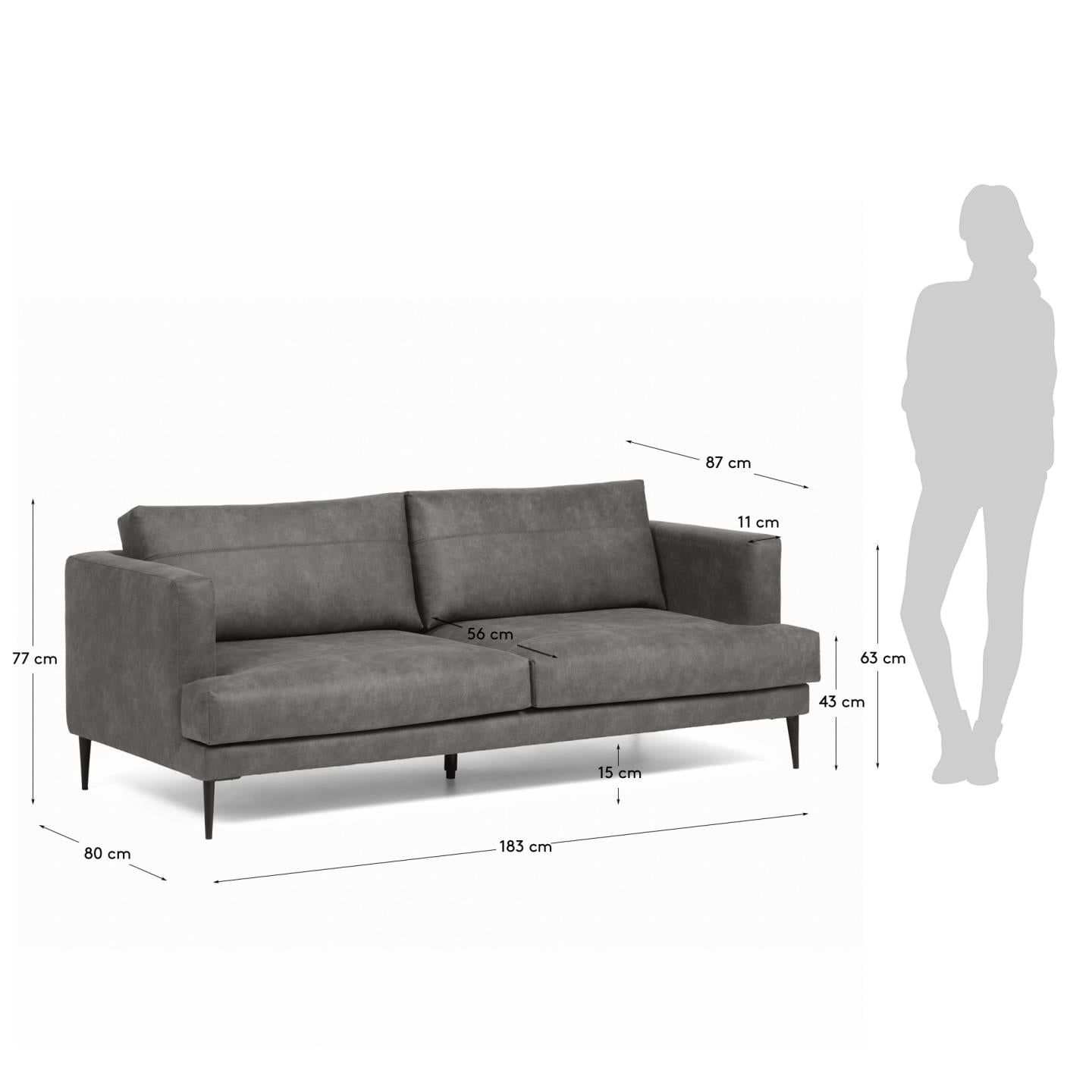 Tanya 2-Sitzer Sofa gepolstert in dunkelgrau 183 cm FSC Mix Credit in Schwarz präsentiert im Onlineshop von KAQTU Design AG. 2er Sofa ist von Kave Home