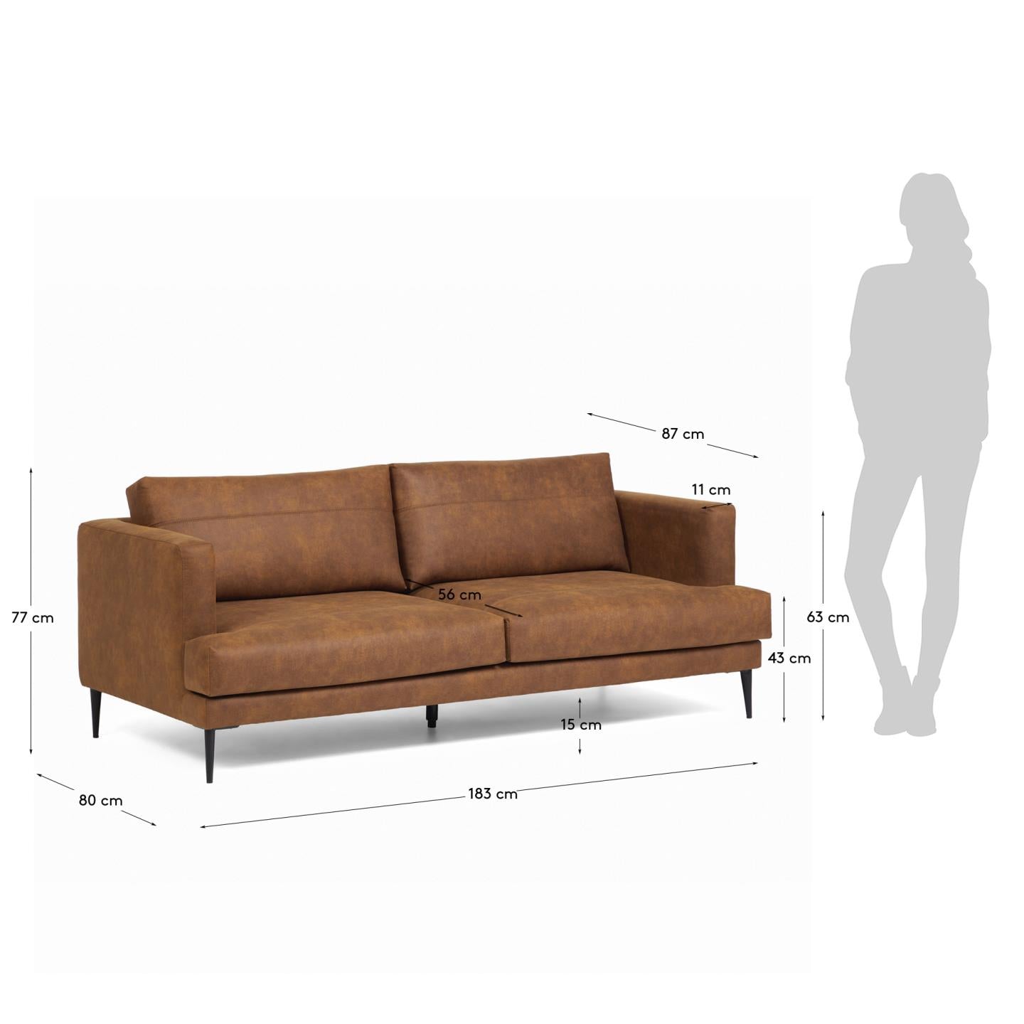 Tanya 2-Sitzer Sofa gepolstert in hellbraun 183 cm FSC Mix Credit in Braun präsentiert im Onlineshop von KAQTU Design AG. 2er Sofa ist von Kave Home