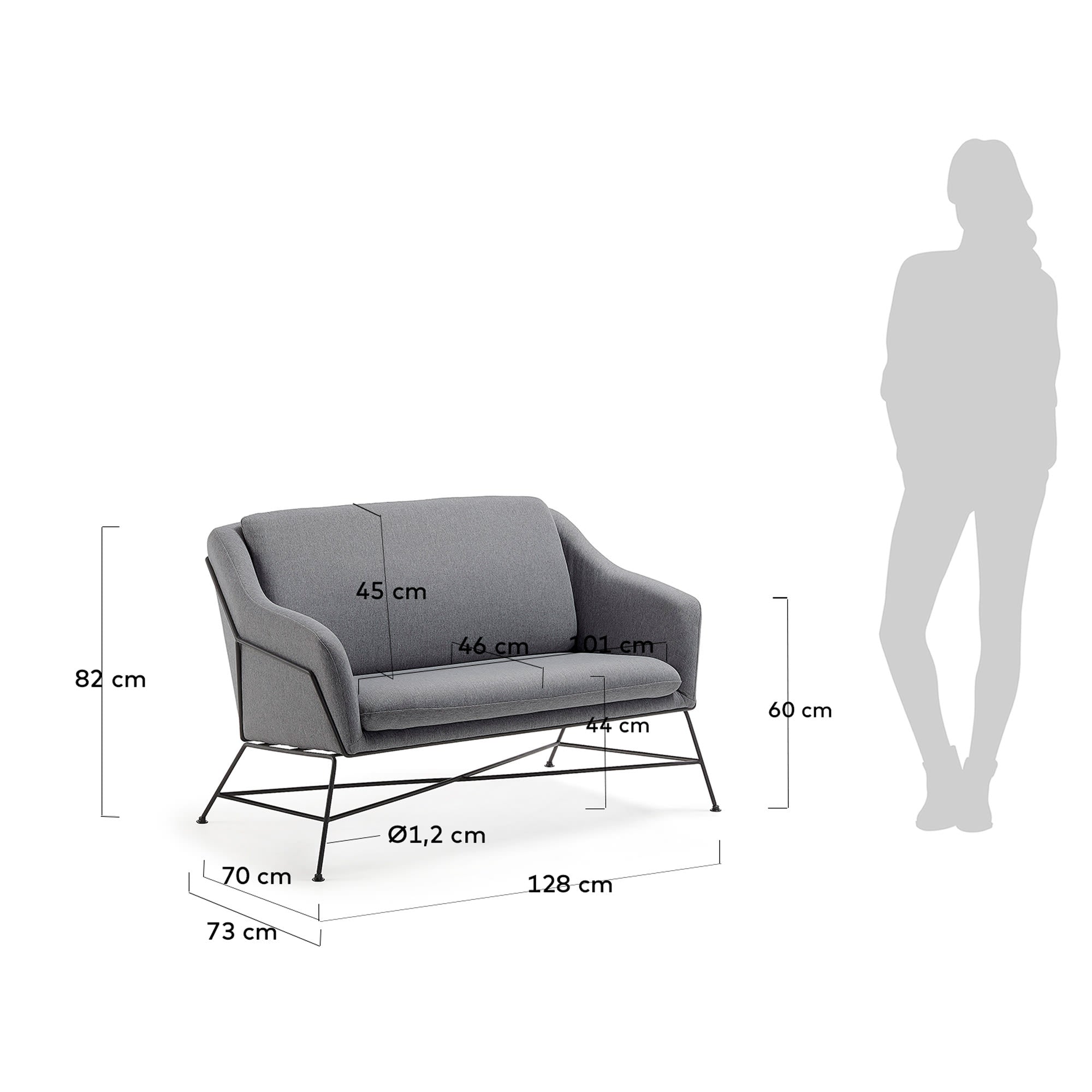 Brida 2-Sitzer-Sofa dunkelgrau 128 cm in Grau präsentiert im Onlineshop von KAQTU Design AG. 2er Sofa ist von Kave Home